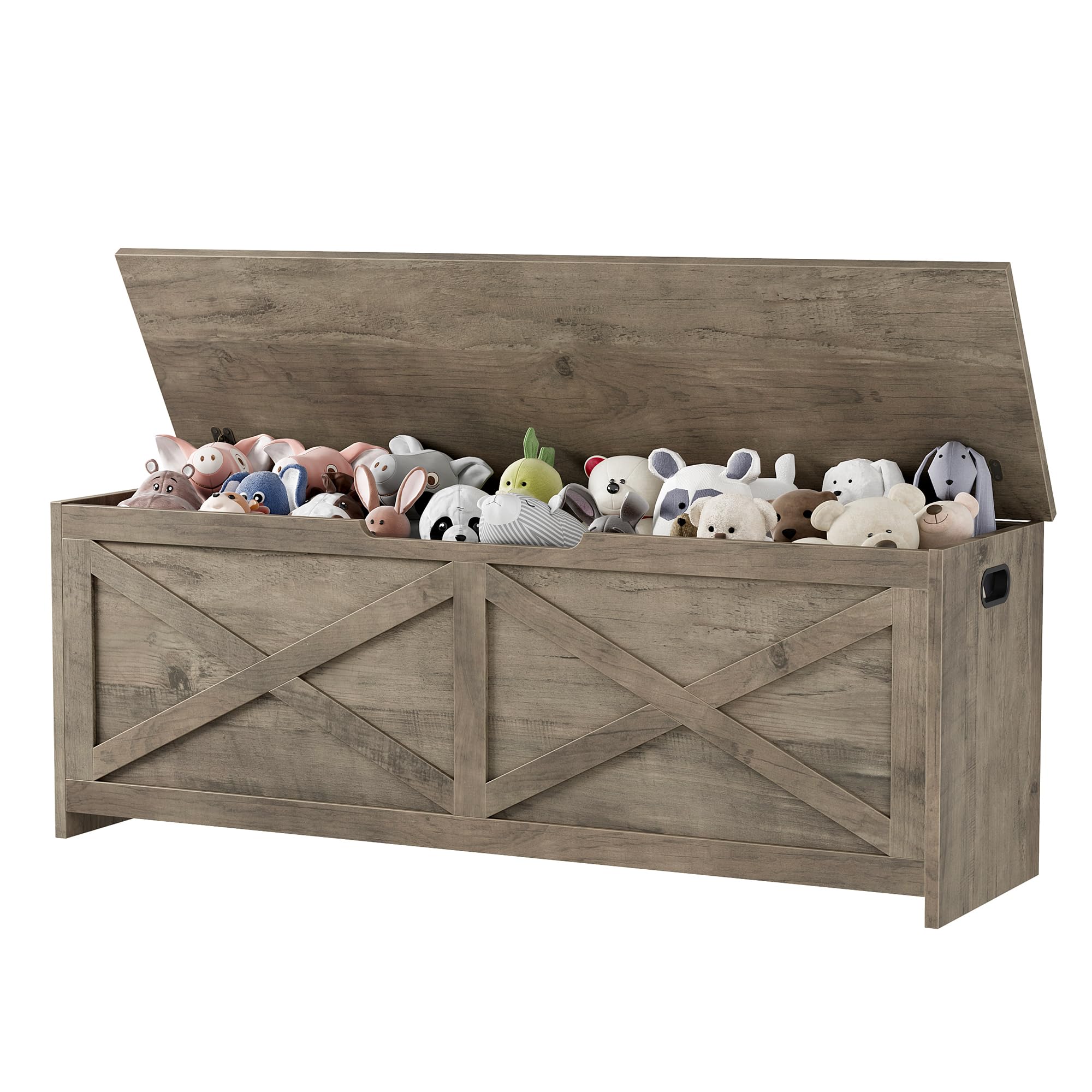 Garvee - 47.2 in Washed Grey Farmhouse Storage Chest with Safety Hinge / Wooden Trunk Bench with ...