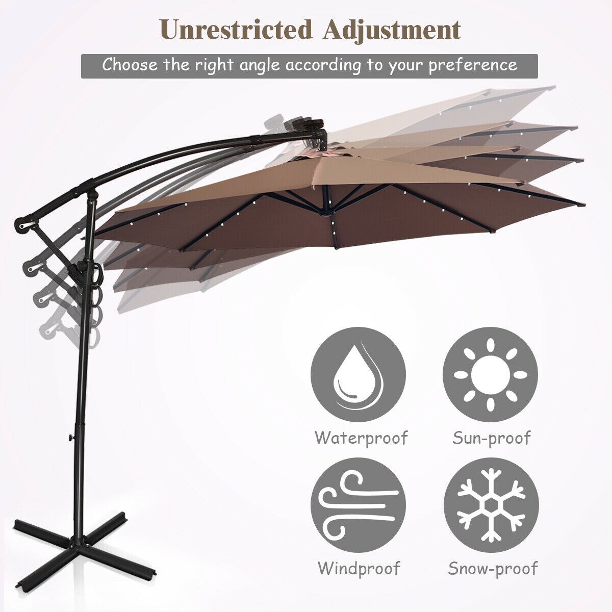 CASAINC 10-ft Tan Solar Powered Crank Cantilever Patio Umbrella in the ...