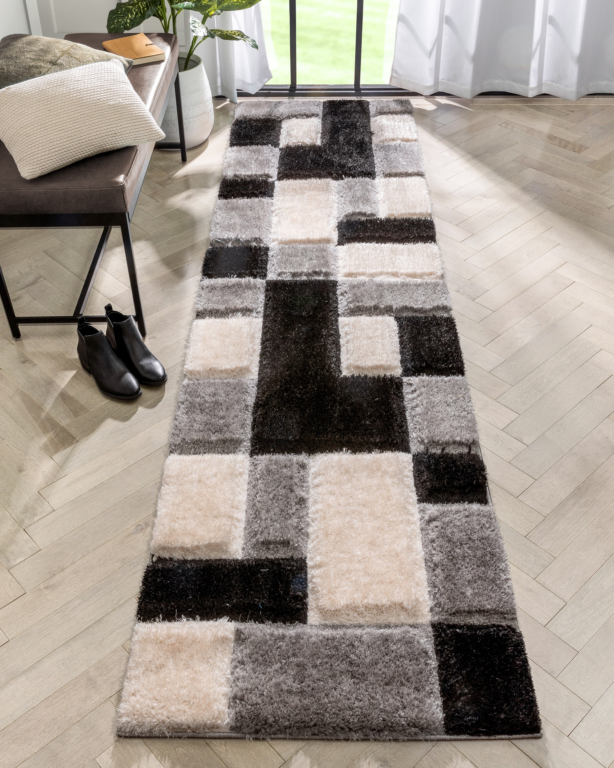 Well Woven SF-63-4 San Francisco 3 x 5 (ft) Loomed Polyester Black Rectangular Indoor Geometric Mid-Century Modern Area rug