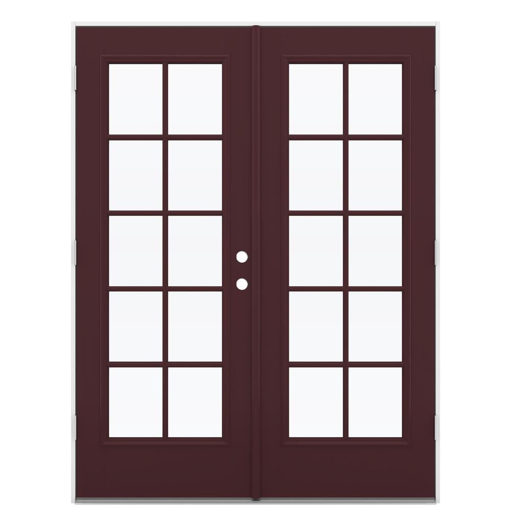 60-in x 80-in Low-e Simulated Divided Light Currant Fiberglass French Right-Hand Outswing Double Patio Door in Red | - JELD-WEN LOWOLJW182300092