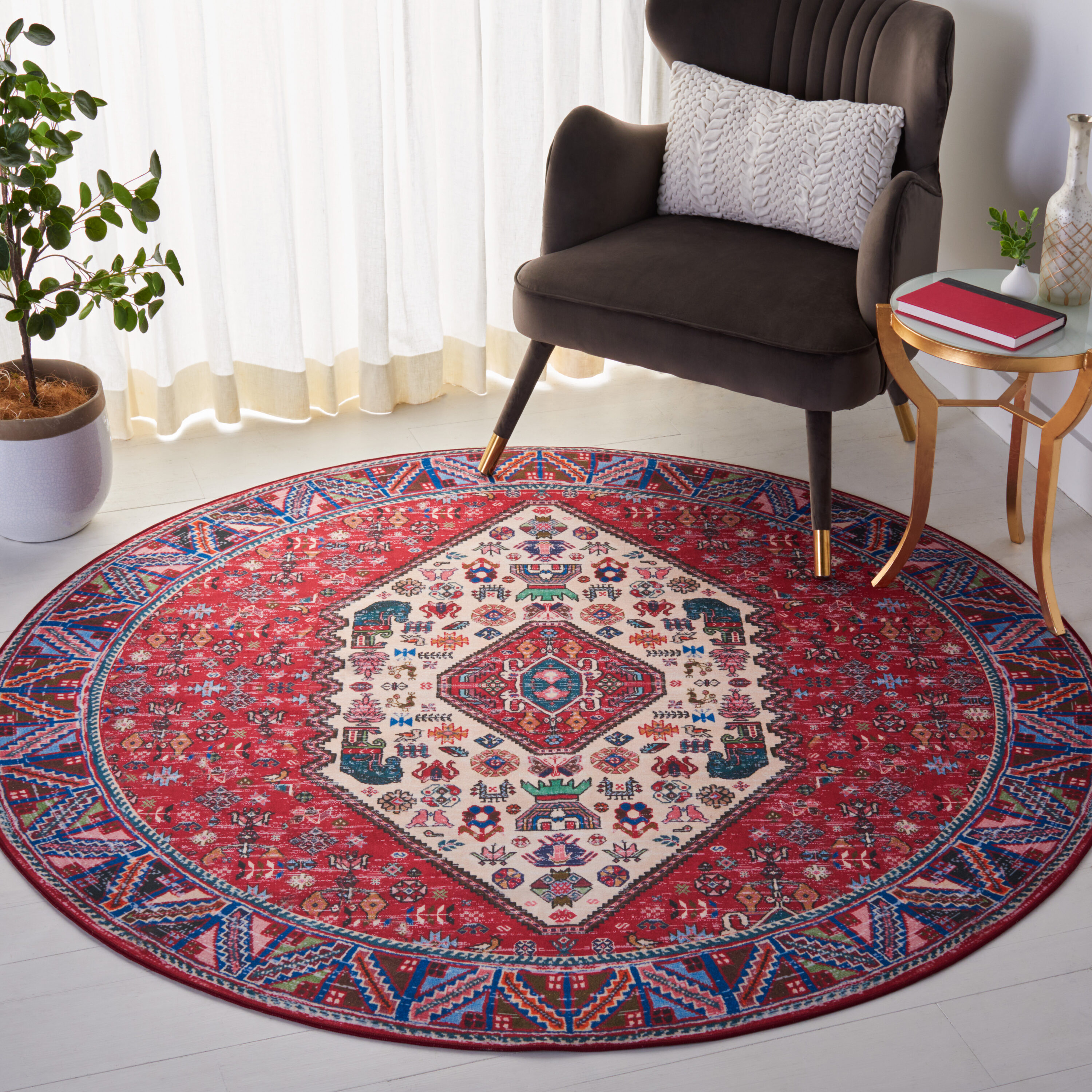 Safavieh TSN194B-6R Tucson 6 x 6 (ft) Loomed Polyester Beige/Rust Round Indoor Tribal Machine washable Area rug