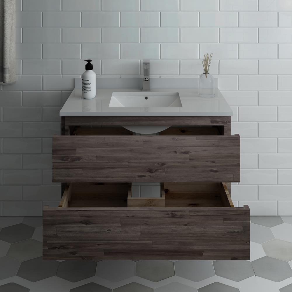 Formosa 36" Transitional Wall-Mounted Vanity in Brown with Quartz Top