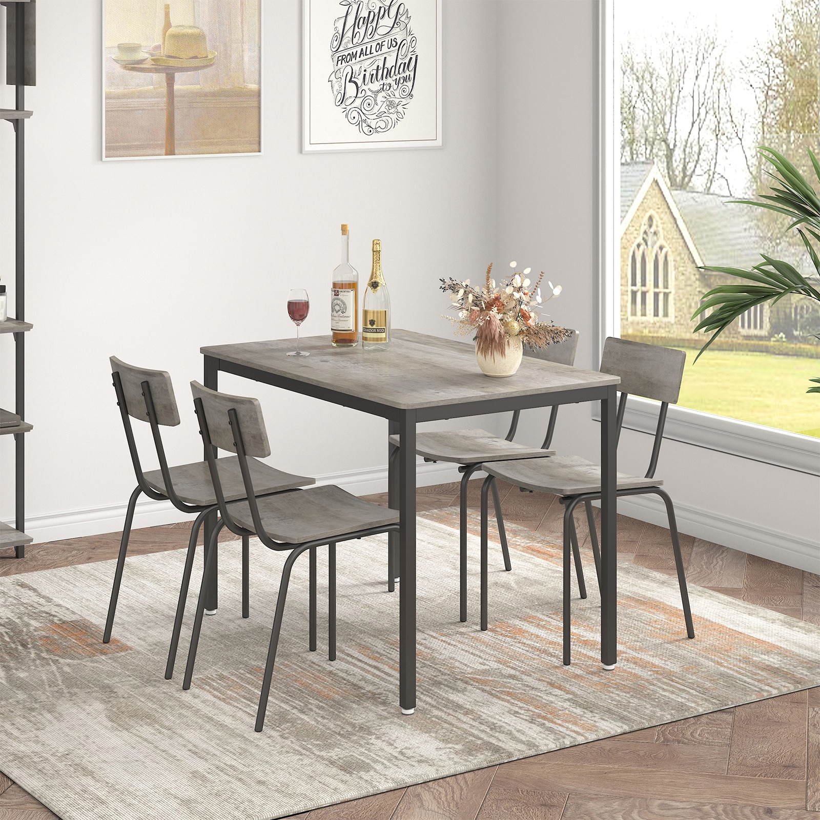 WELLFOR JHX Dining Table Set Gray Contemporary/Modern Dining Room Set ...