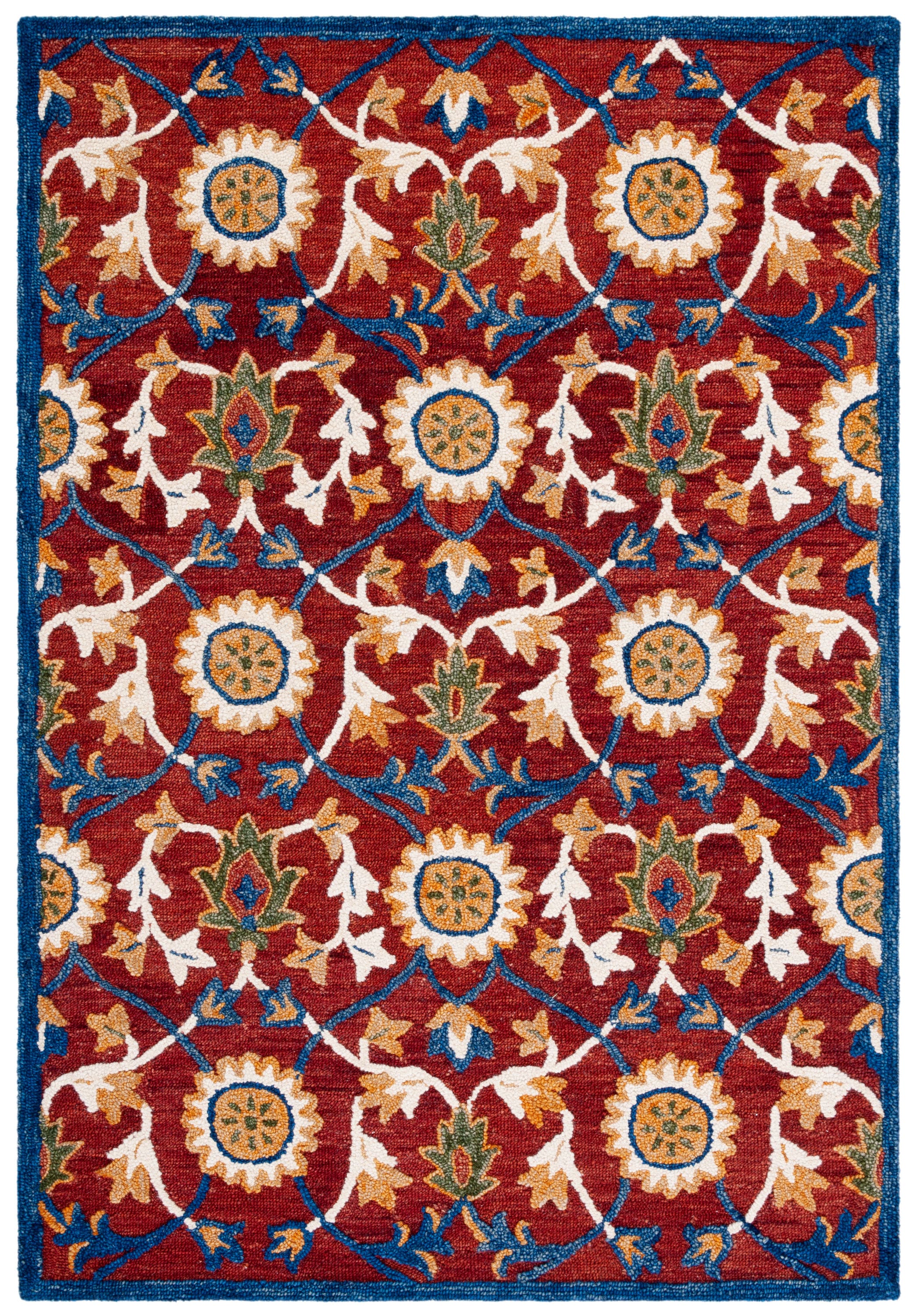 Safavieh BLM564P-5 Blossom Lila 5 x 8 (ft) Tufted Wool Rust/Blue Rectangular Indoor Floral/Botanical Bohemian/Eclectic Area rug
