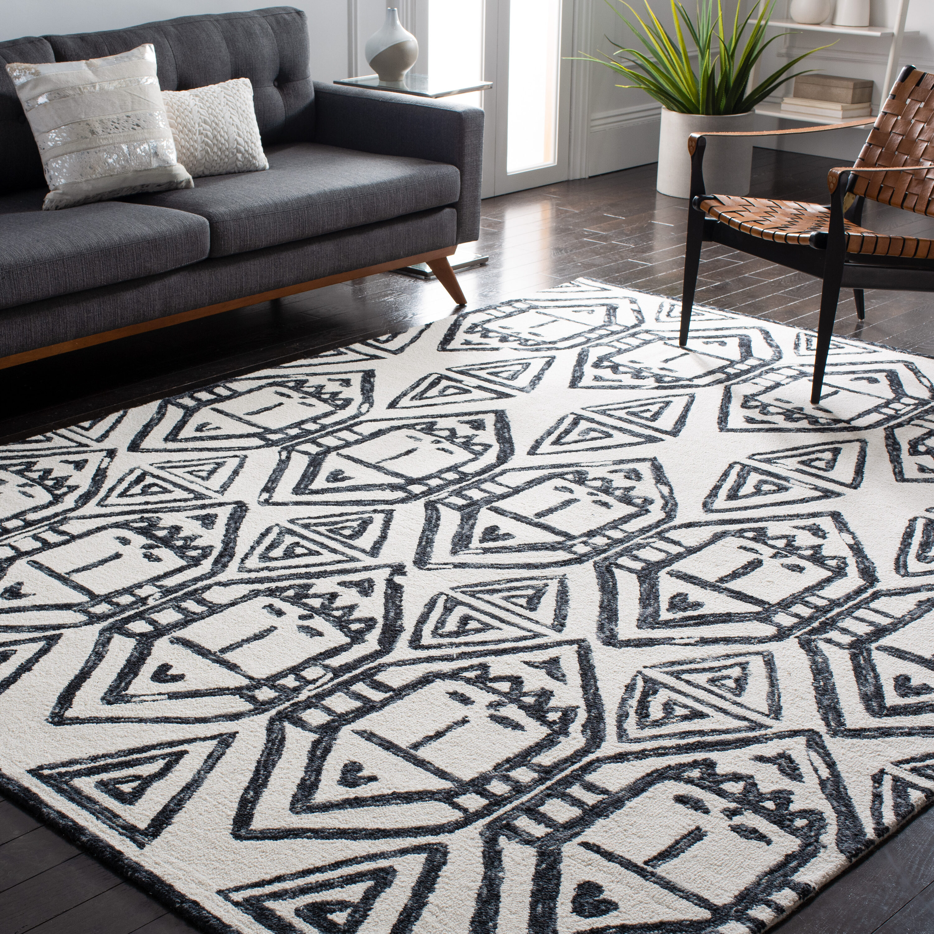  Metro 404 Black/Ivory Bohemian 8Ft x 10Ft Large Rectangle Rug