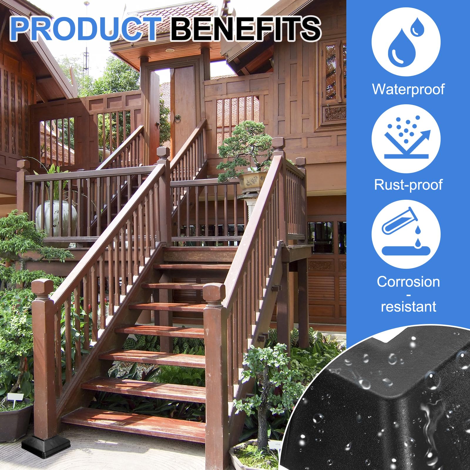 Afoxsos 4 Pack 1 x 1 Inch Square Split Plastic Deck Post Base Covers ...