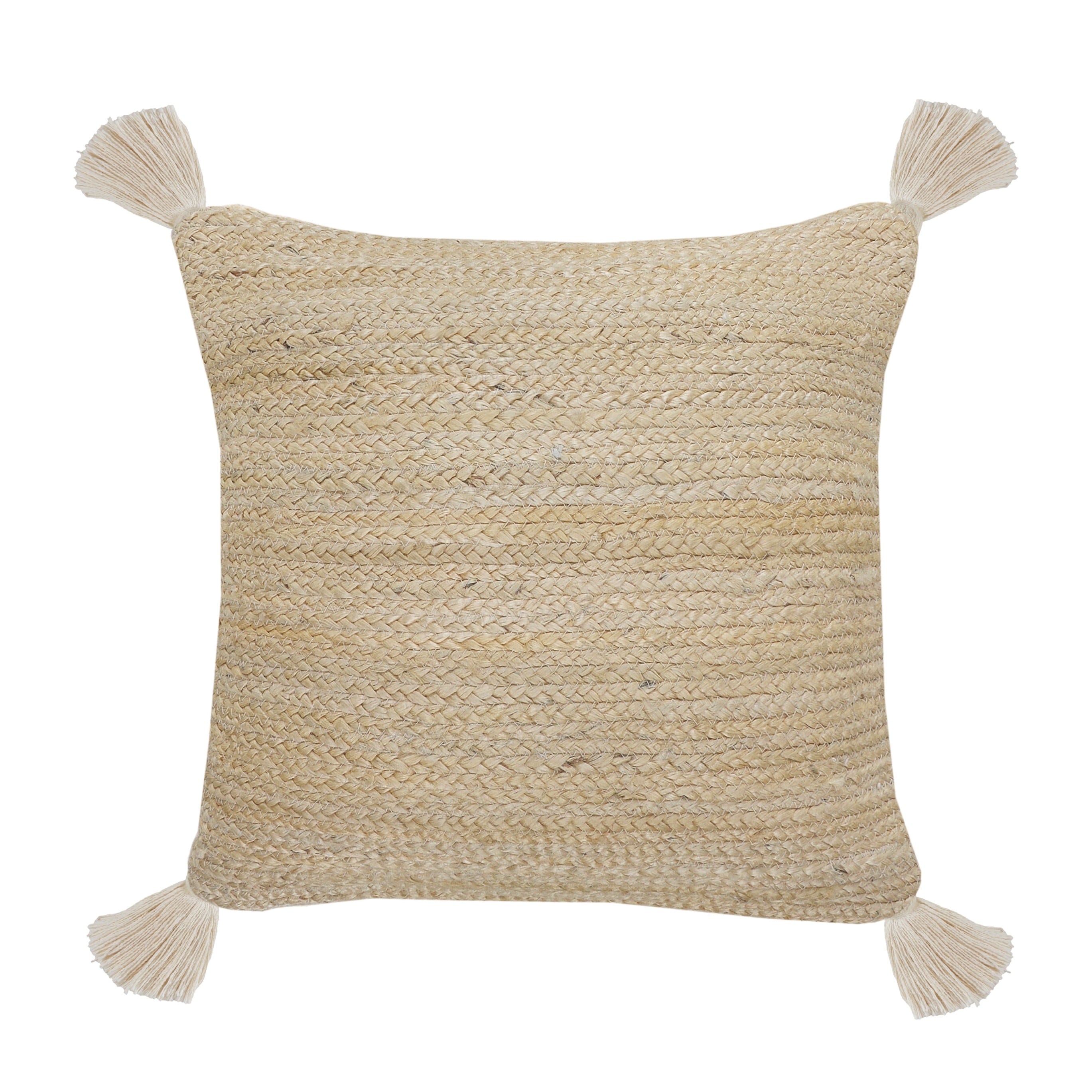 Natural Jute Square Throw Pillow with Tassels, 20" x 20"