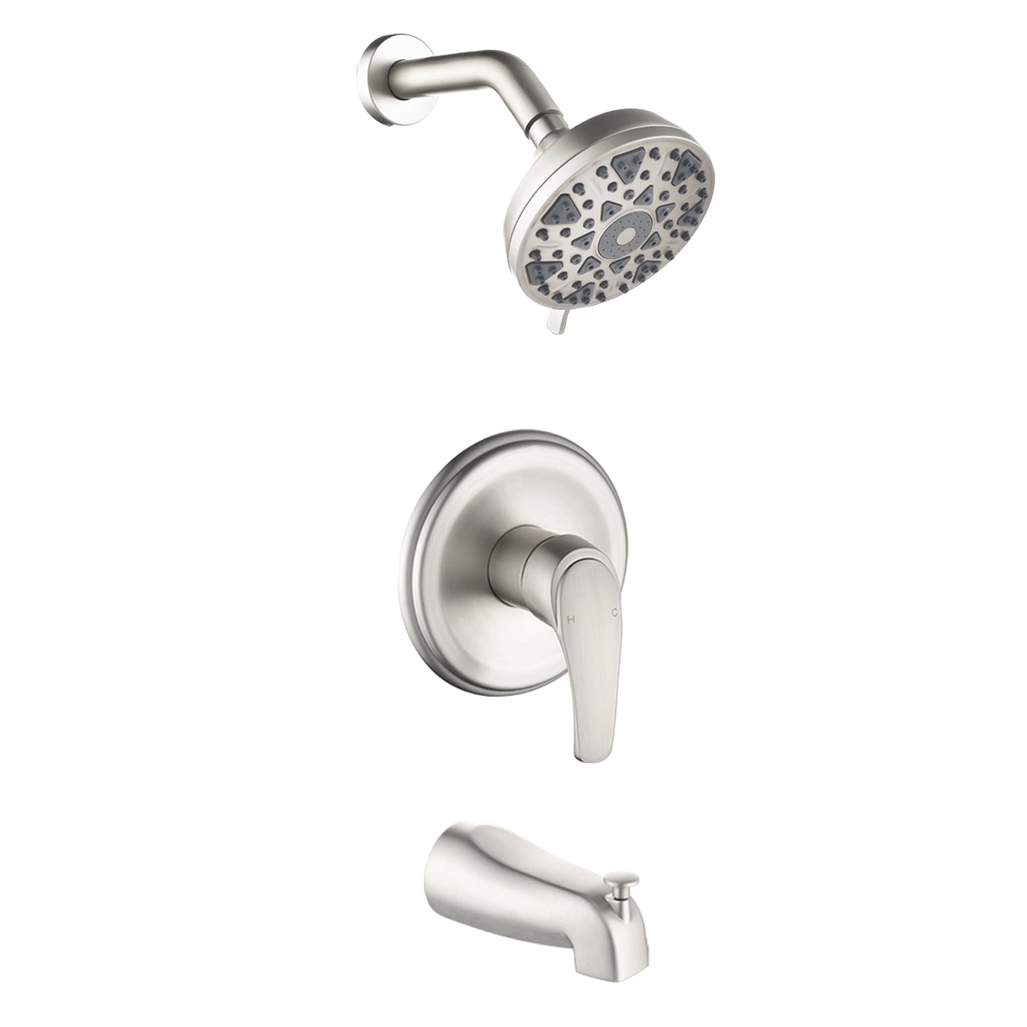 Vanityfus - 5-in Wall-mounted ABS Shower Faucet 6-spray Shower Head with Lift Diverter Tub Spout-...