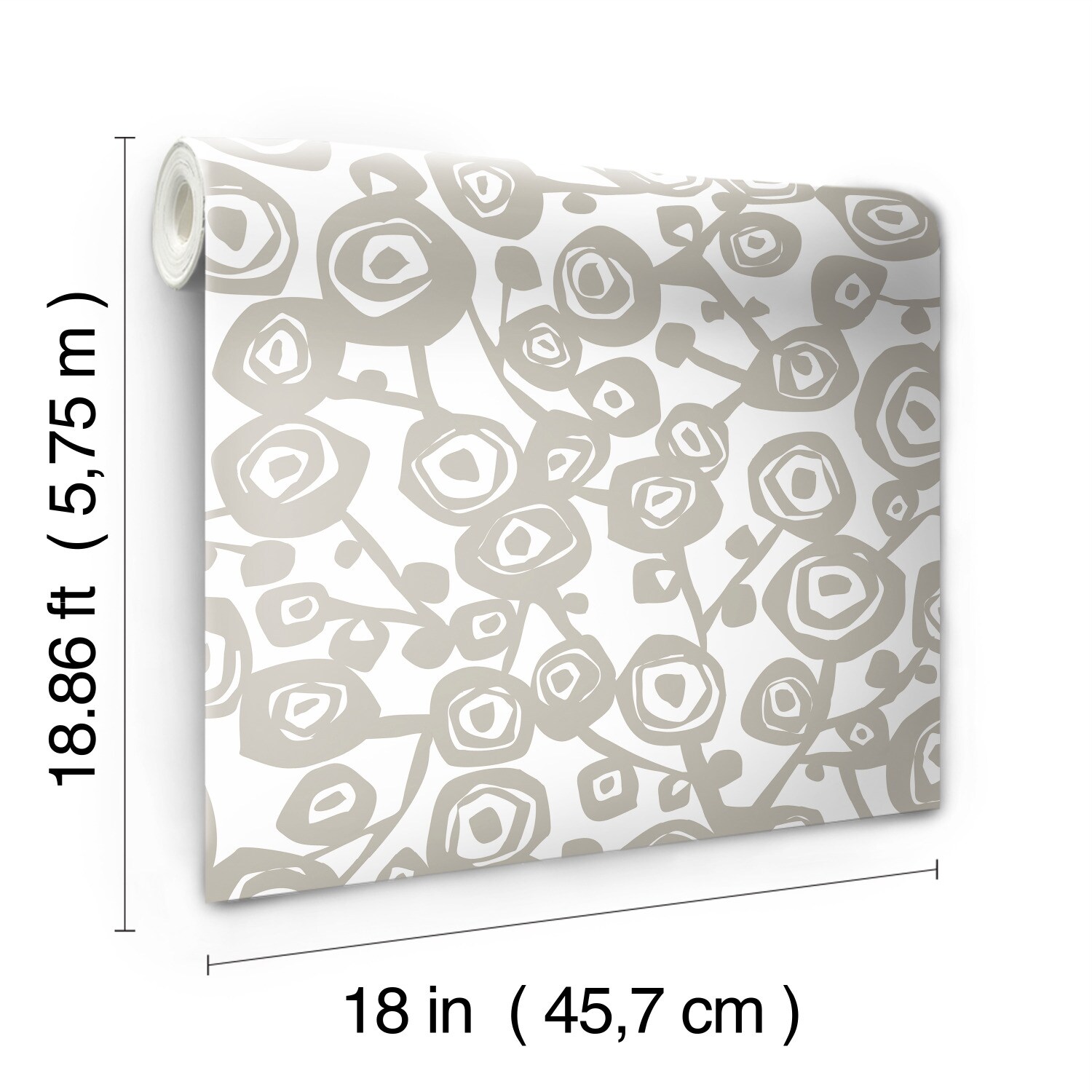 RoomMates 28.29-sq ft Gray Vinyl Floral Self-adhesive Peel and Stick ...