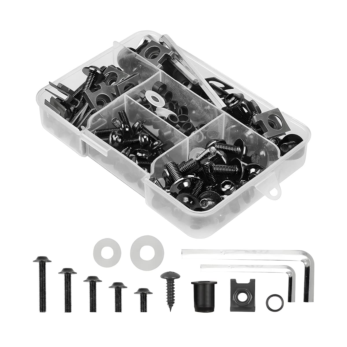 JVFCXXV  Motorcycle Fairing Bolt Kit 177 Pieces M5 M6 Aluminum Fasteners Windscreen Screws Mounting Washers Nuts Clips Assortment for Sport Bikes
