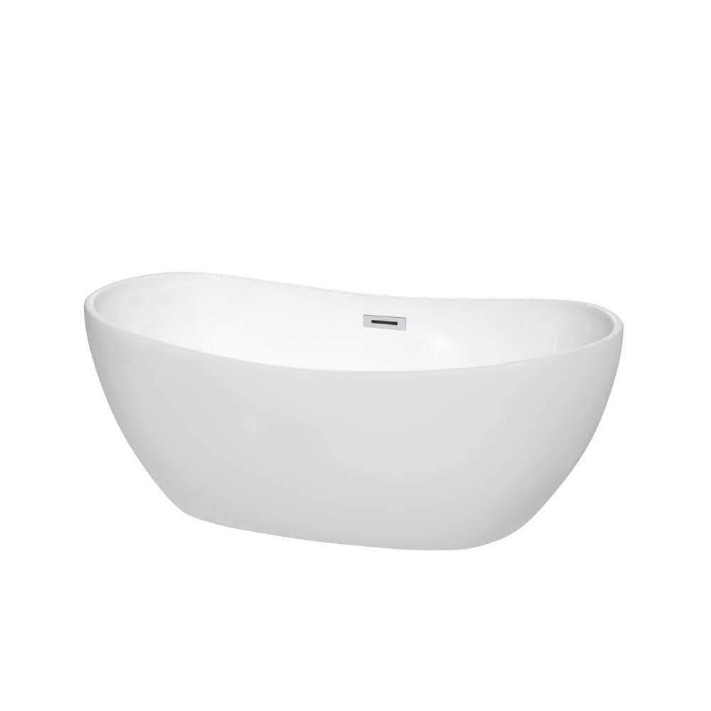 Wyndham Collection WCOBT101460 Rebecca 32-in x 60-in White with Polished Chrome Trim Acrylic Oval Freestanding Soaking bathtub with Drain ( Center Drain )