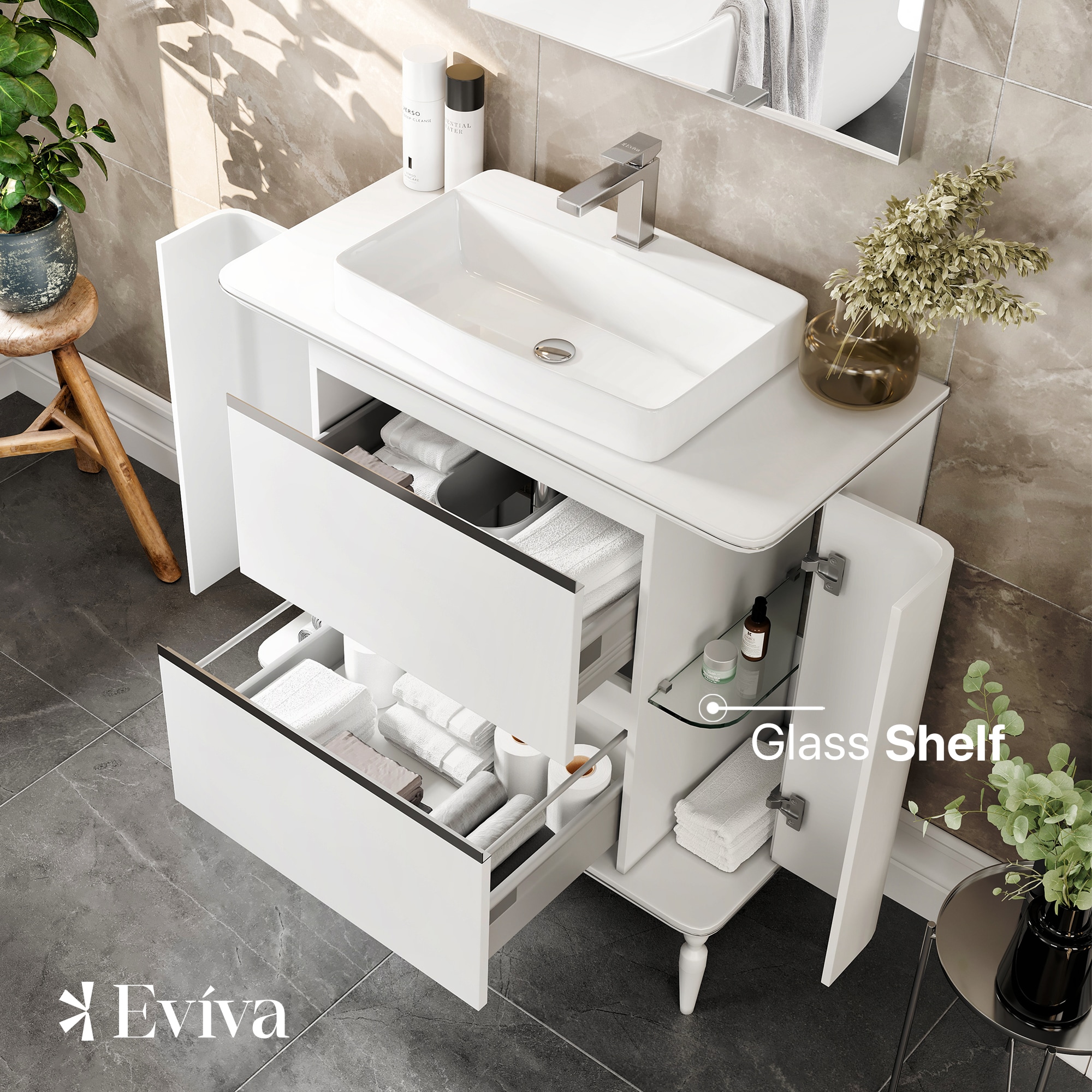 Eviva Duva 40" White Acrylic Freestanding Bathroom Vanity