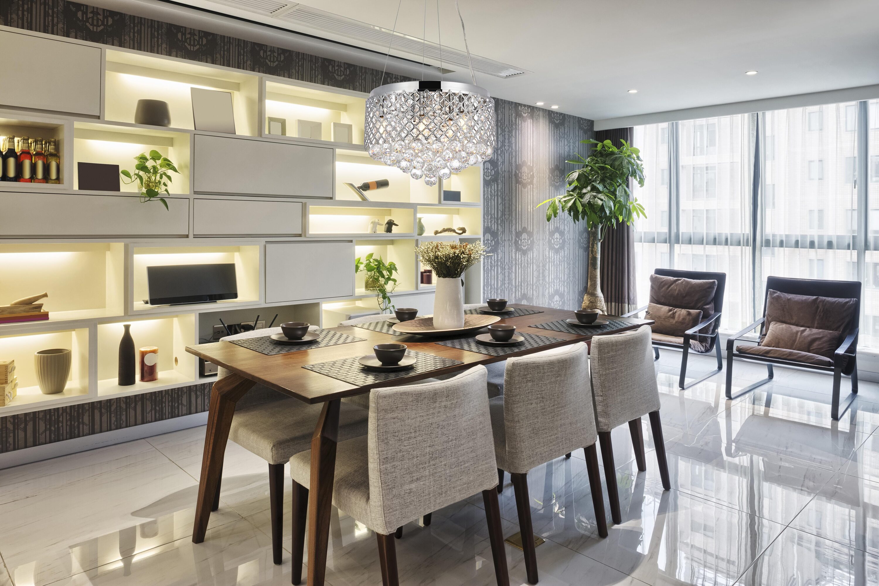 Elegant Chrome and Crystal Round Pendant Light