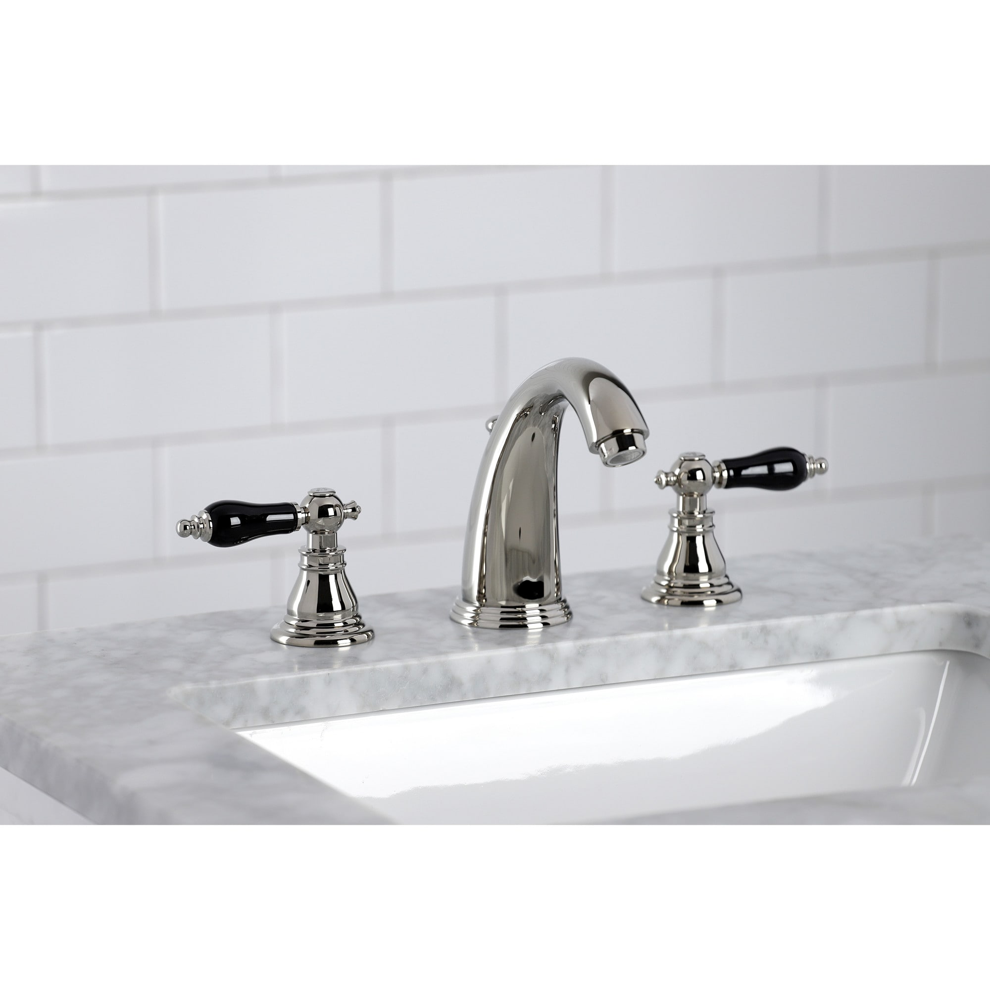 Kingston Brass WLKB986AKLPN Duchess Polished nickel Widespread 2-handle Low-arc Residential Handle Bathroom Sink Faucet with Drain