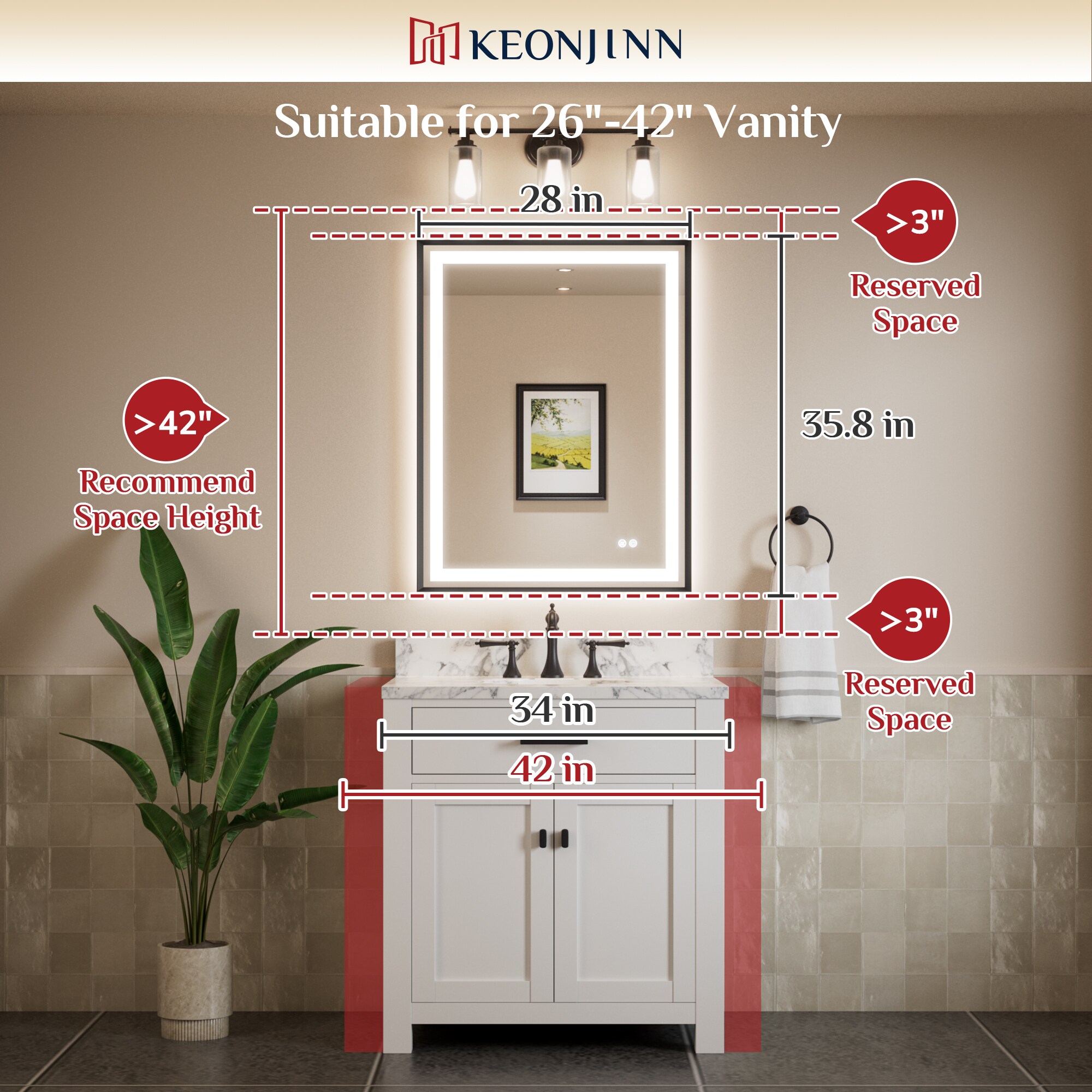 Keonjinn LW-BM66-7191-GD Framed-Bath-Mirrors - View #15