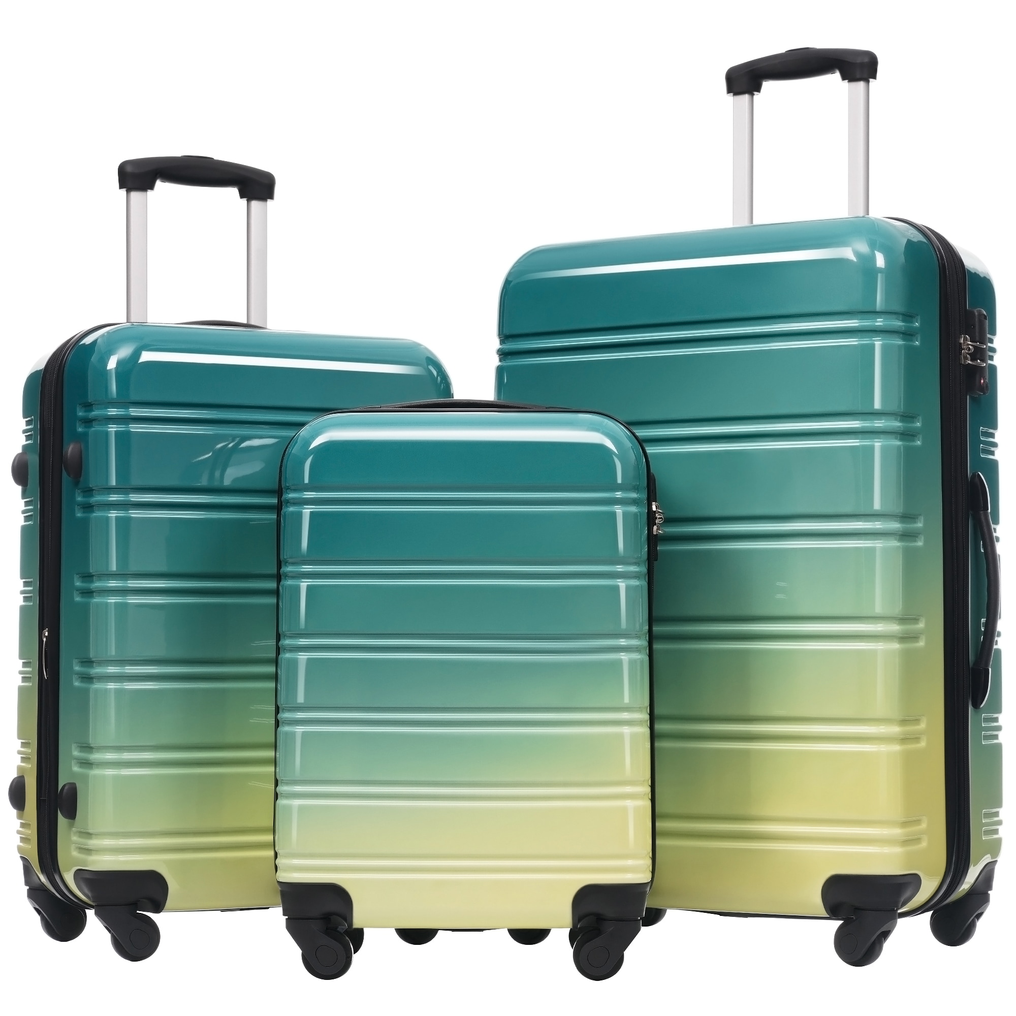 LOVMOR SF-Y-N732P184448R Hardshell Luggage Sets 3 Piece Gradient Color Expandable Suitcase with Spinner Wheels and TSA Lock Lightweight 20in  24in  28in  AvailableGreen+Yellow