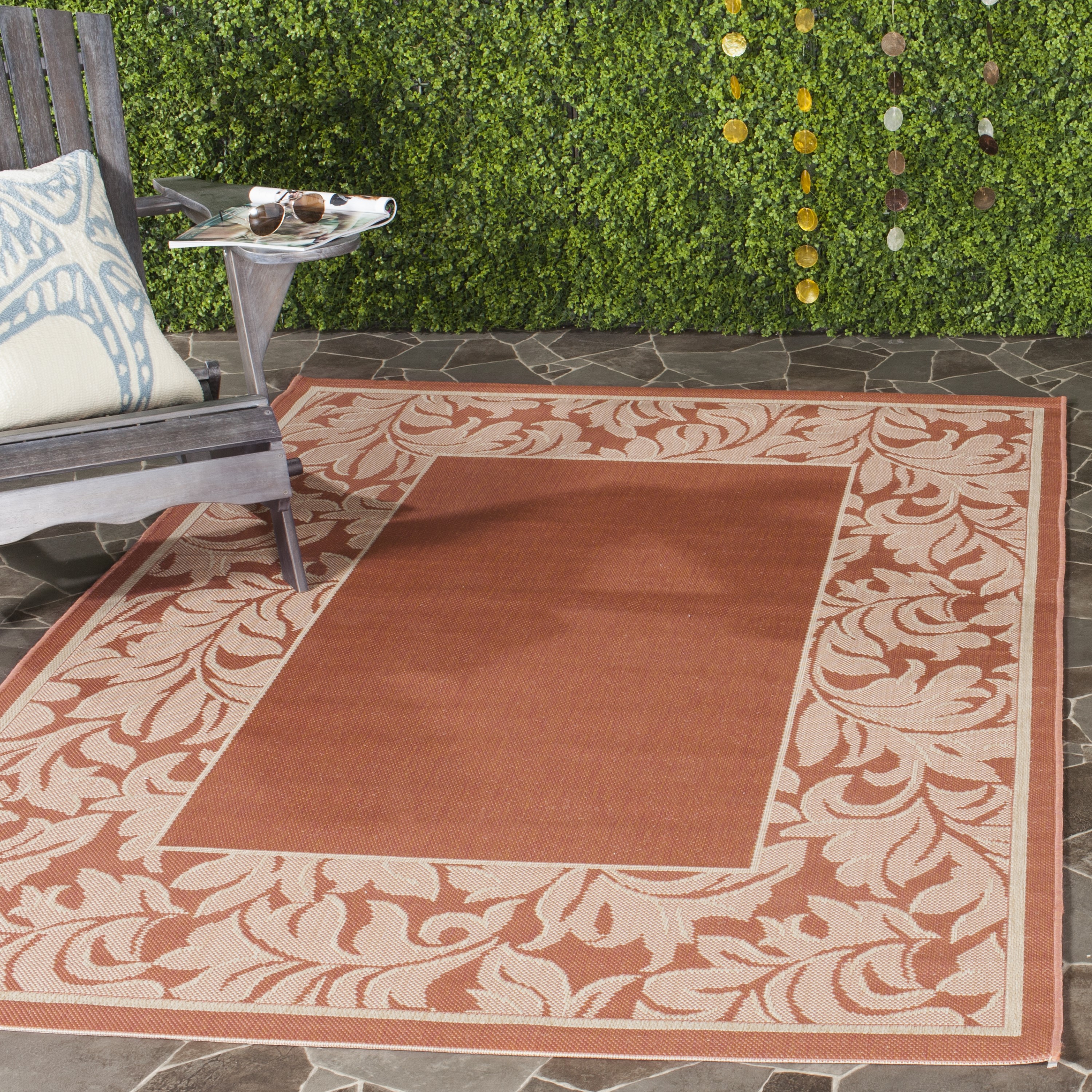 Safavieh CY2666-3202-8 Courtyard Mystic Borders 8 x 11 (ft) Loomed Polypropylene Terracotta/Natural Rectangular Indoor/Outdoor Floral/Botanical Coastal Area rug