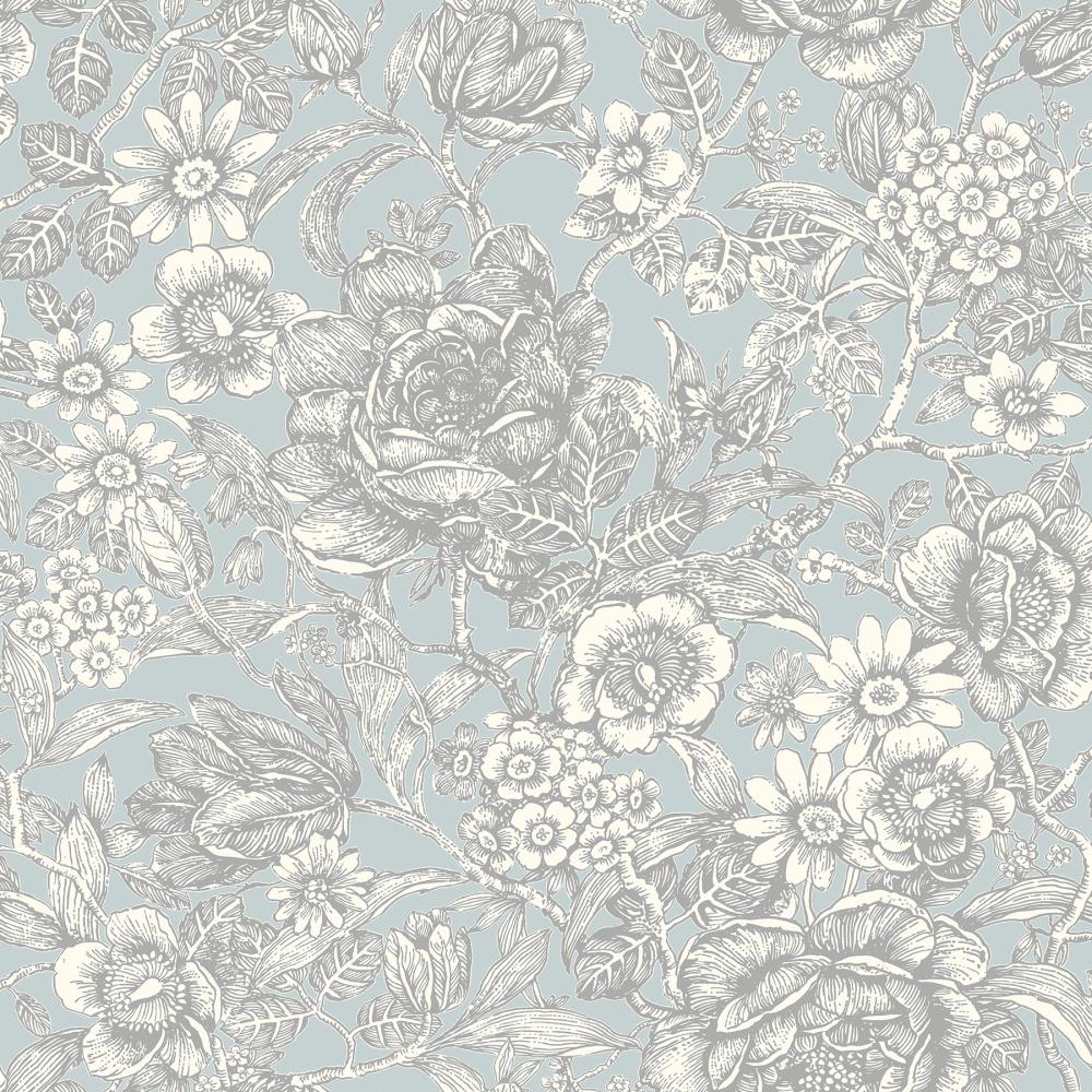 Crown M1186 CWV 56.4-sq ft Light Blue Paper Floral Unpasted Wallpaper
