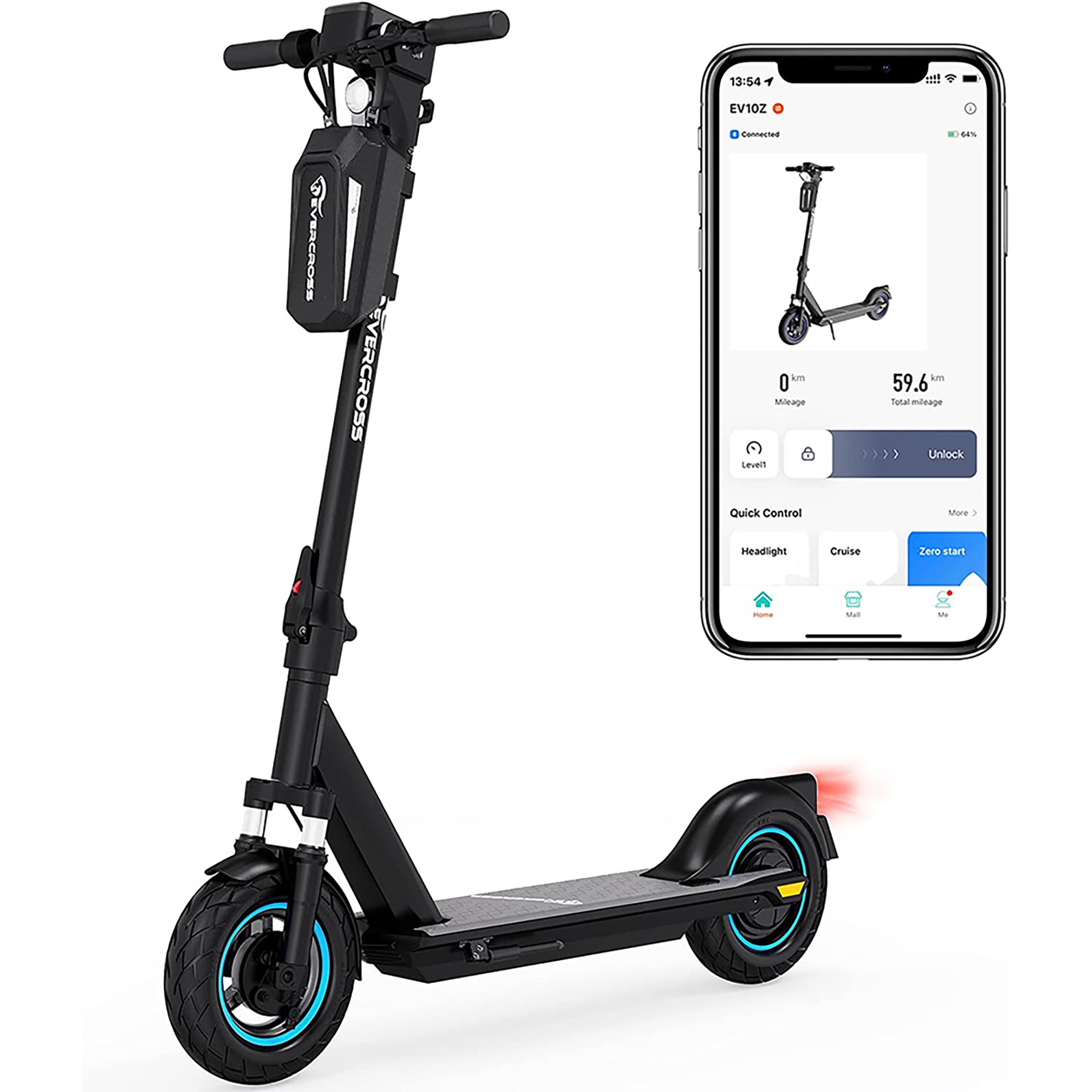 EVERCROSS Evercross Ev10z App-enabled Electric Scooter, 22-Mile and 19-MPH  with 500w Peak Power at