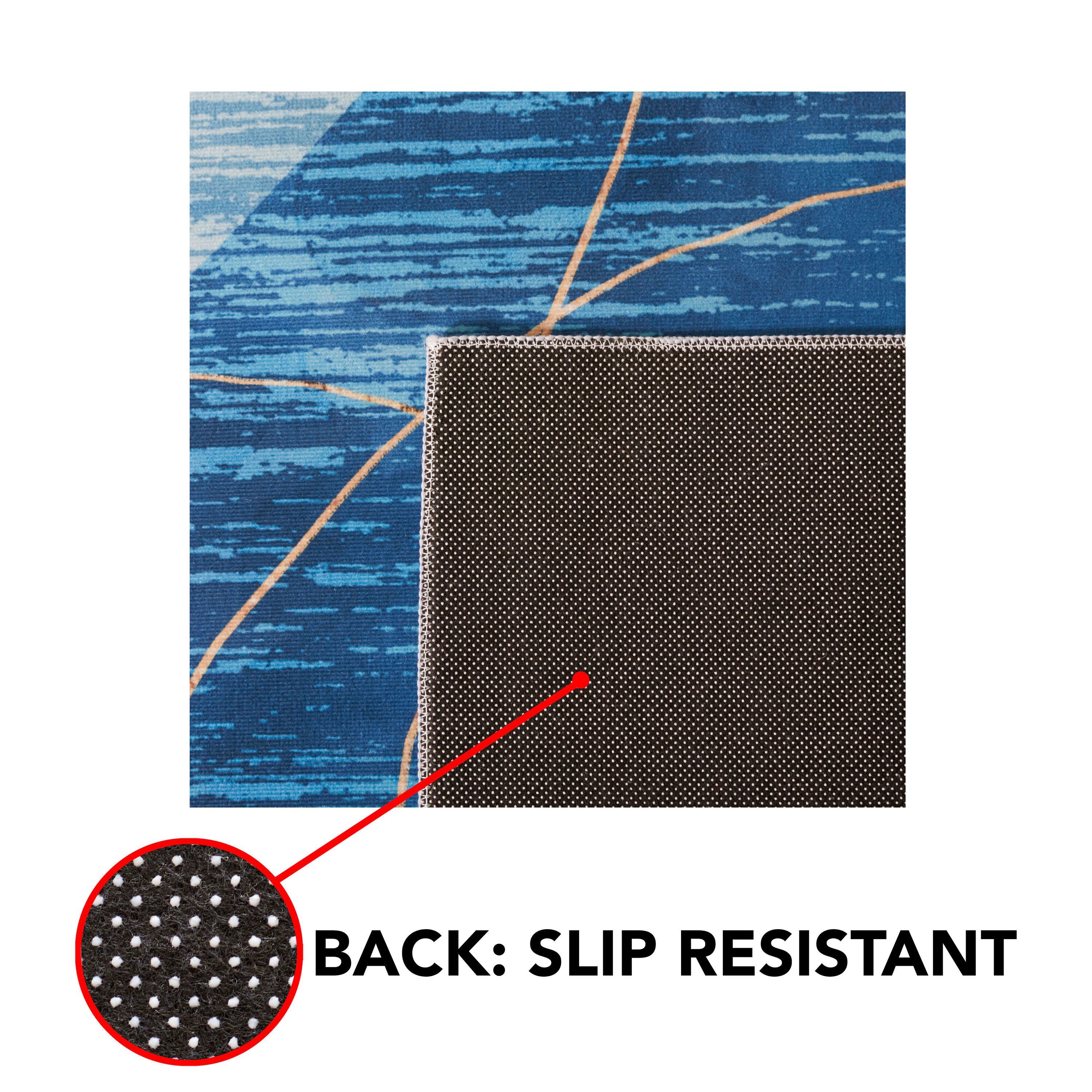 6' x 9' Blue Abstract Washable Wool Synthetic Area Rug
