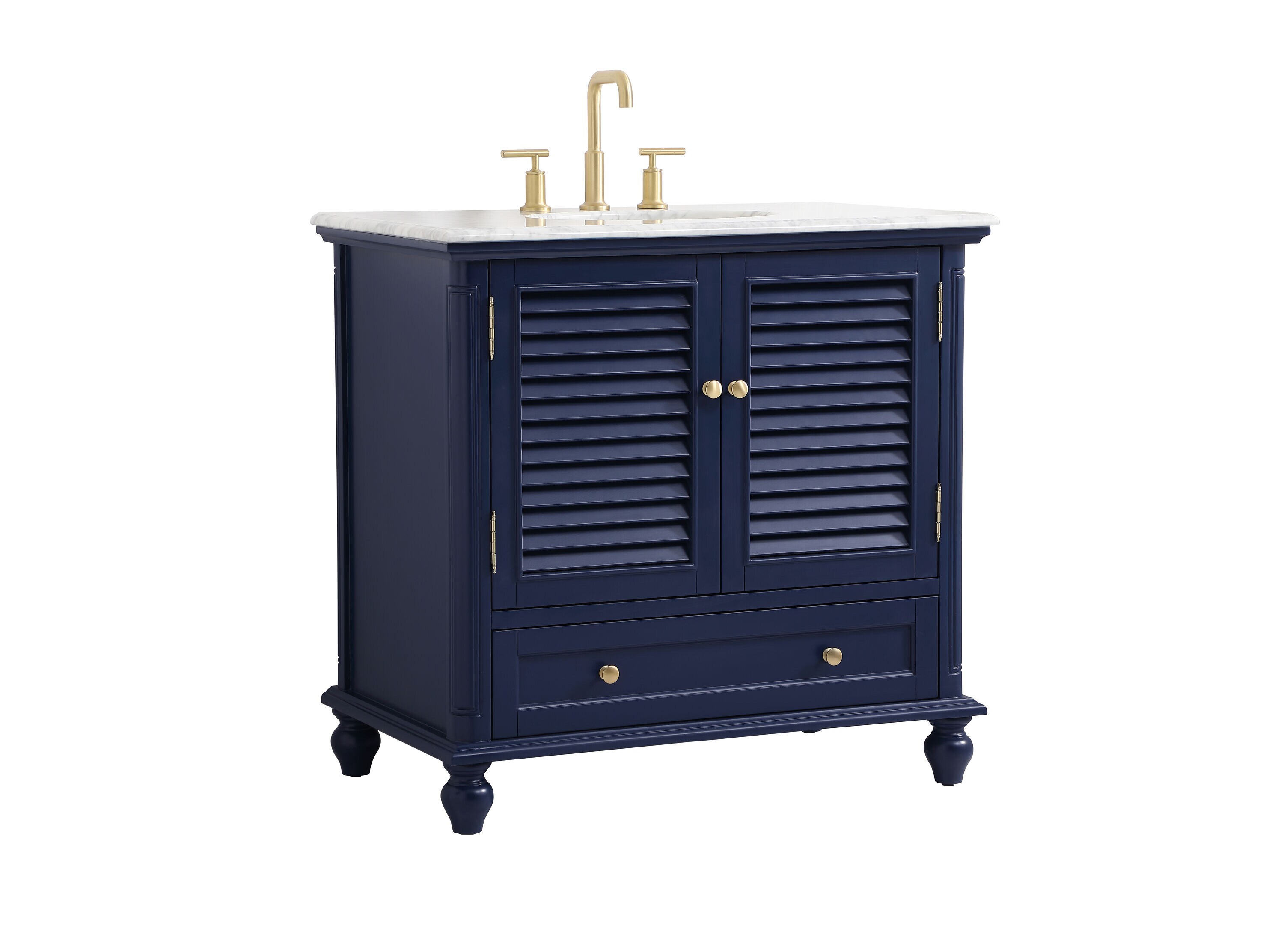 Rhodes 36" Blue Solid Wood Single Bathroom Vanity with Marble Top