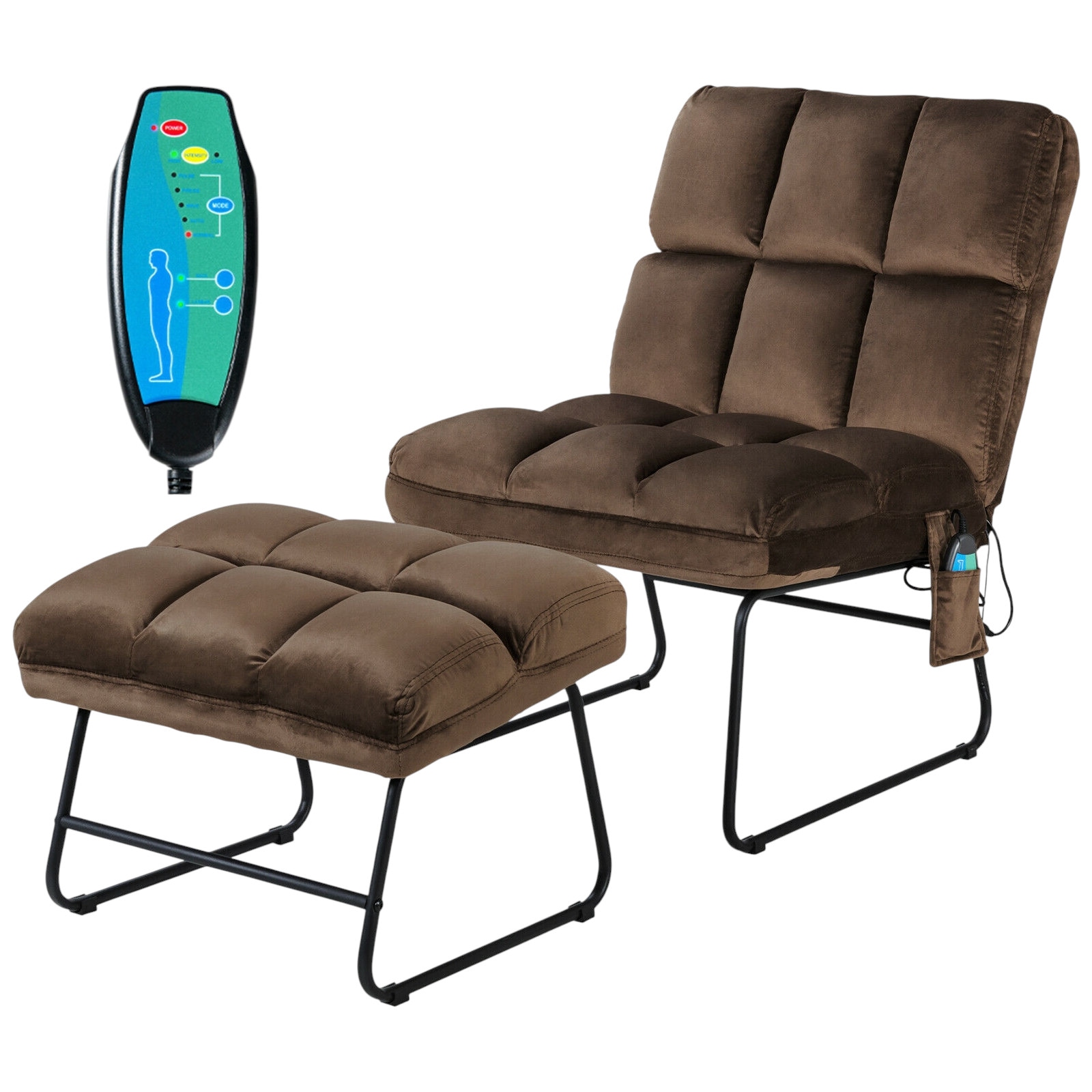 Slickblue D-CO-NB96326WH Modern Velvet Massage Chair with Ottoman - Brown/Gray Chair with Remote Control and Multi-Mode Vibration - Ideal for Living Room or Bedroom