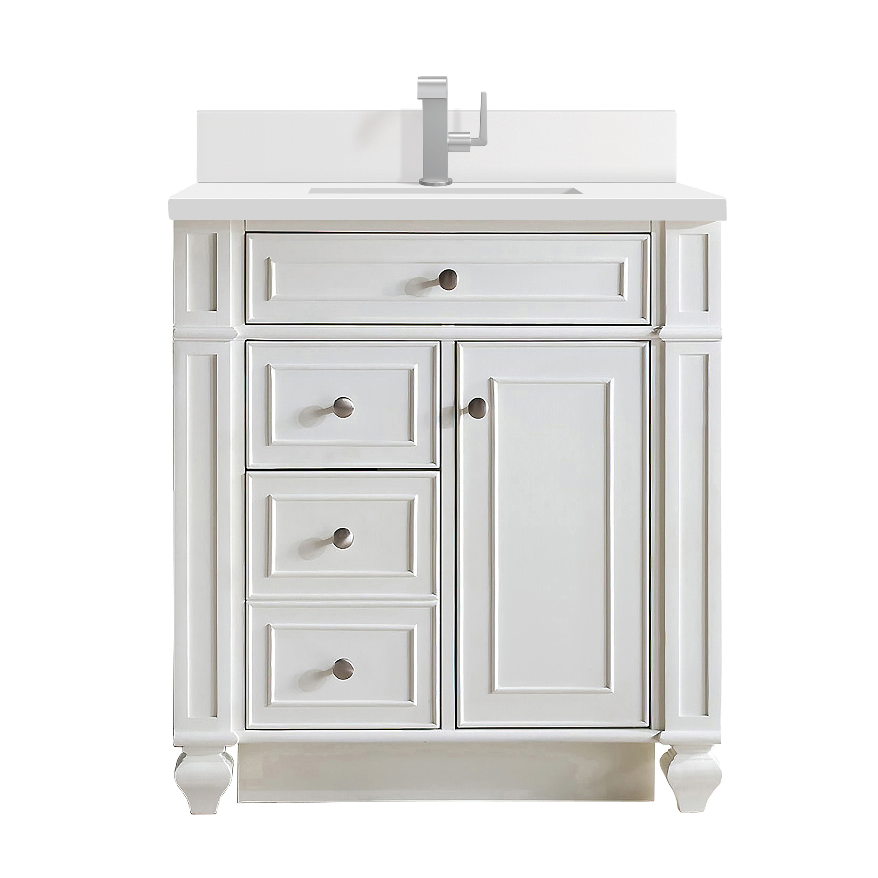 James Martin Vanities 157-V30-BW-1WZ Bristol 30-in Bright White Undermount Single Sink Bathroom Vanity with White Zeus Quartz Top