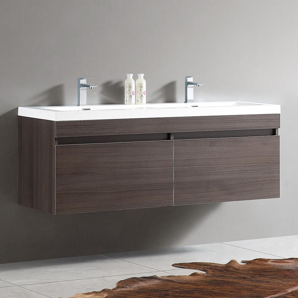 Fresca FCB8040GO-I Largo 57-in Gray Oak Double sink Floating Bathroom Vanity with White Acrylic Top