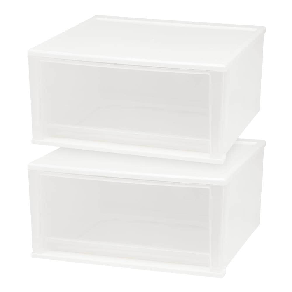IRIS 585411 White Stackable Plastic Storage Drawer 10.24-in H x 20.59-in W x 18.9-in D