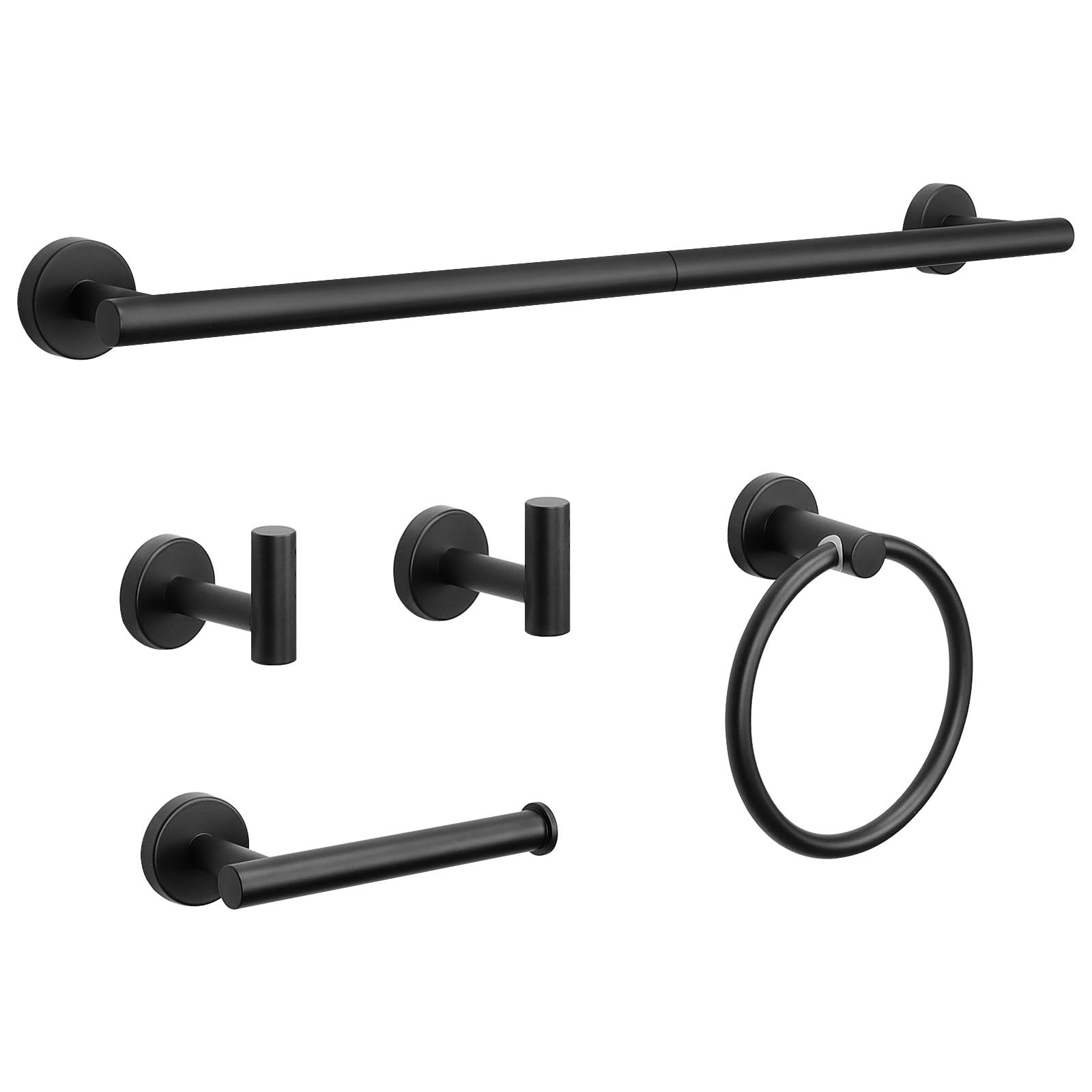 TNSO - Matte Black Towel Bar Set 5 Piece 304 Stainless Steel Bathroom Hardware Kit Towel Rod Towe...