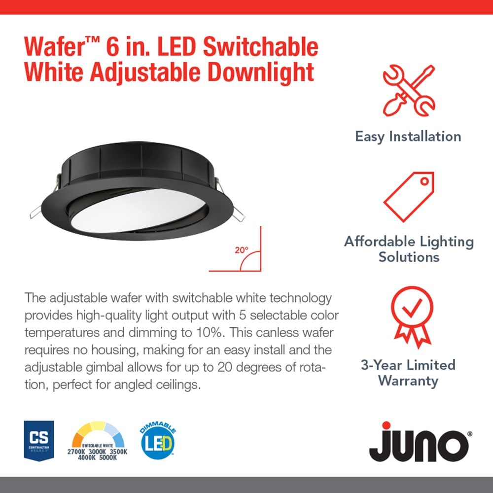 Matte Black 6-Inch Adjustable LED Recessed Lighting Kit
