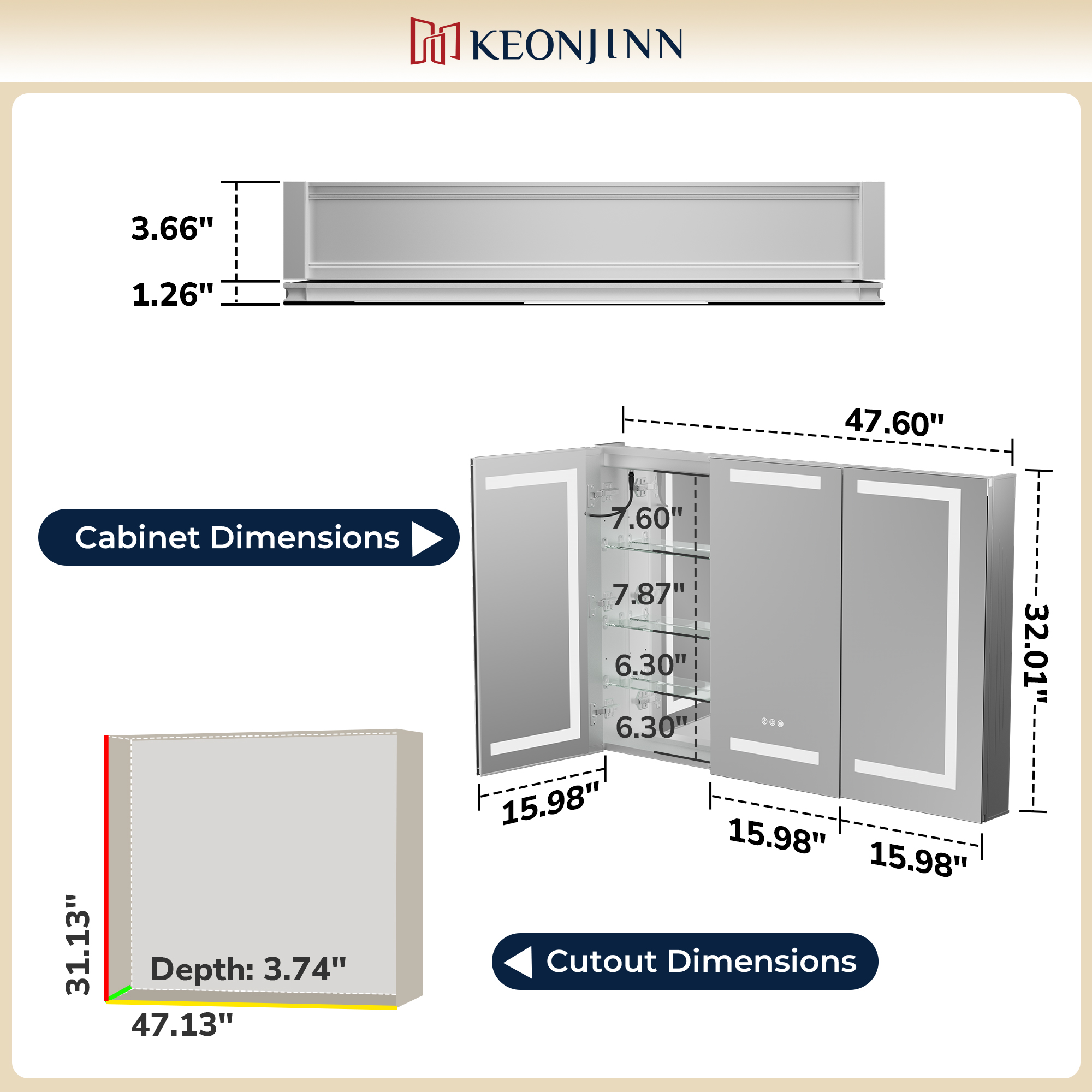 Keonjinn LW-JG-ZG-12181 Bathroom-Medicine-Cabinets - View #2