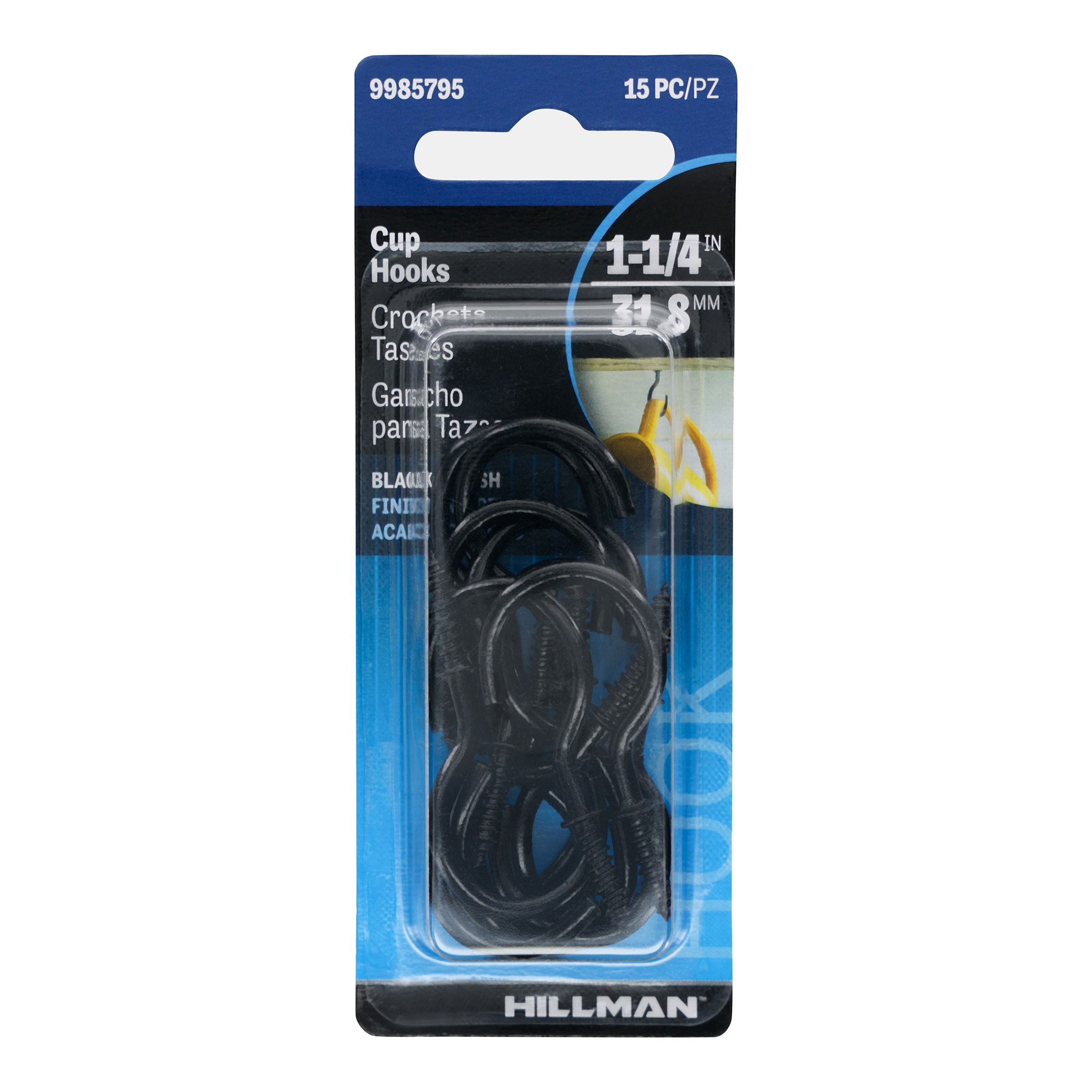 Hillman 1.25-in Black Steel Cup Hook (15-Pack) | 9985795