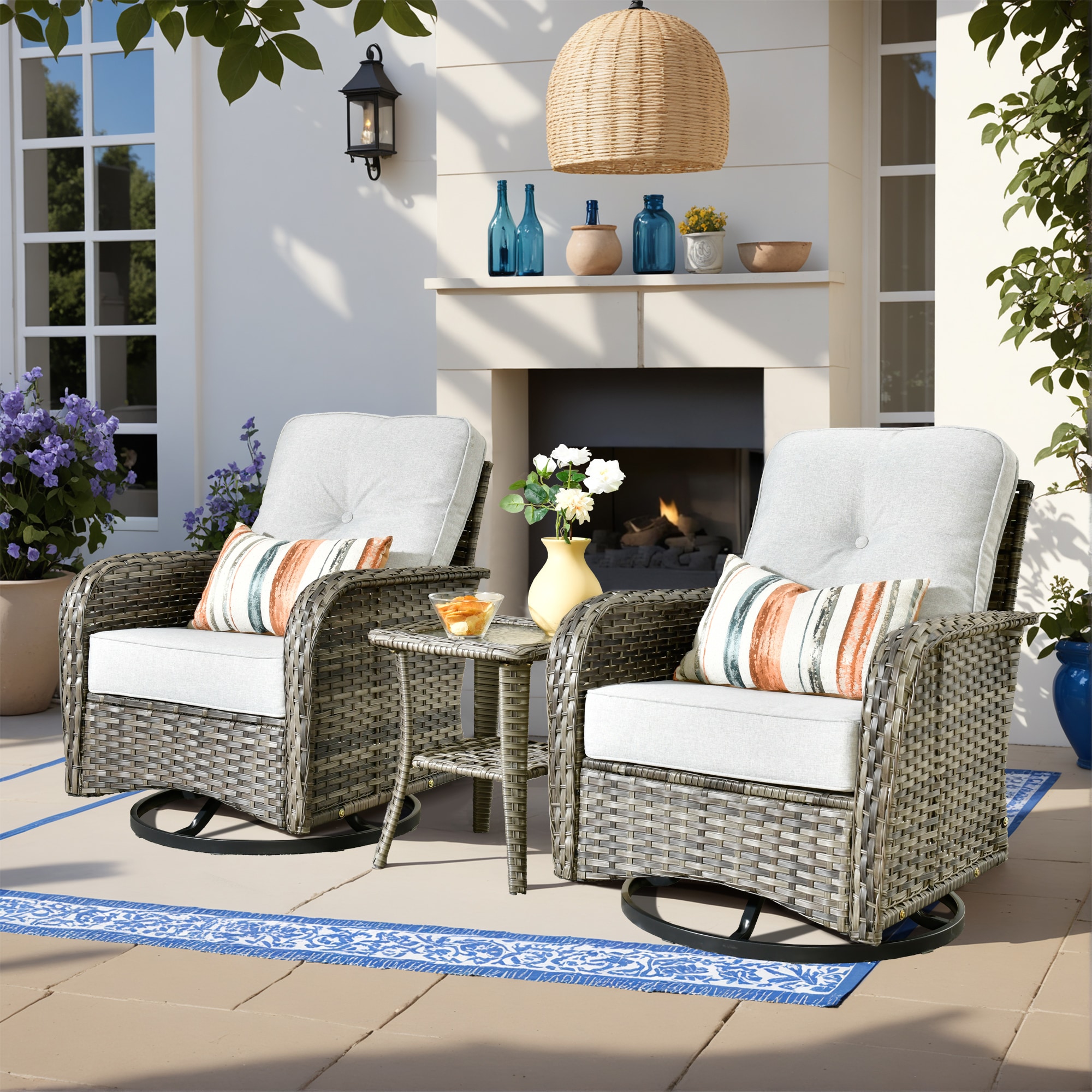 ALTRIGUS 6L-GNC400-3-AL 3 -Piece Wicker Patio Conversation Set with Light Gray Cushions