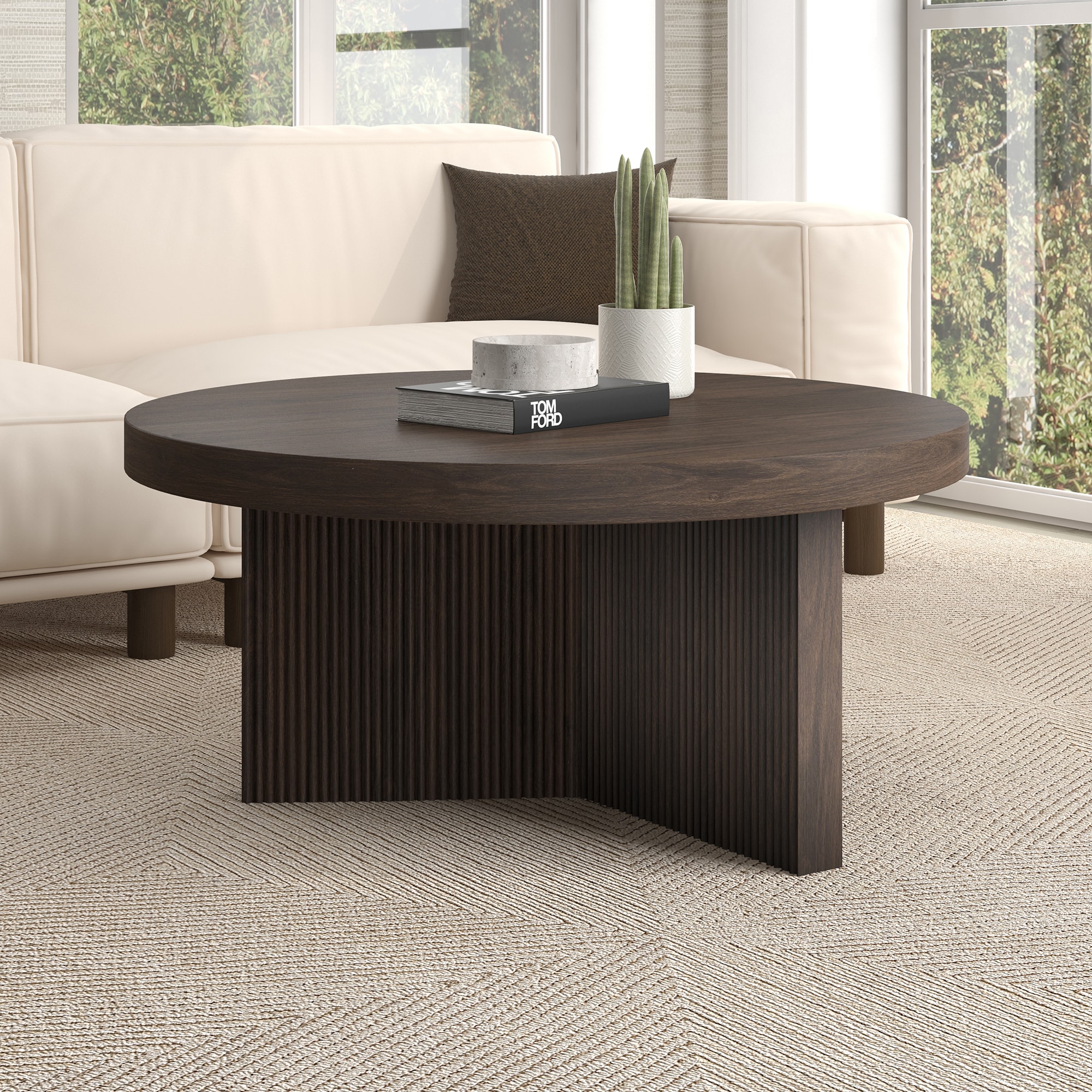 Hailey Home CT2351 Scandinavian Round MDF Alder Brown 32-in W x 15-in H Coffee Table