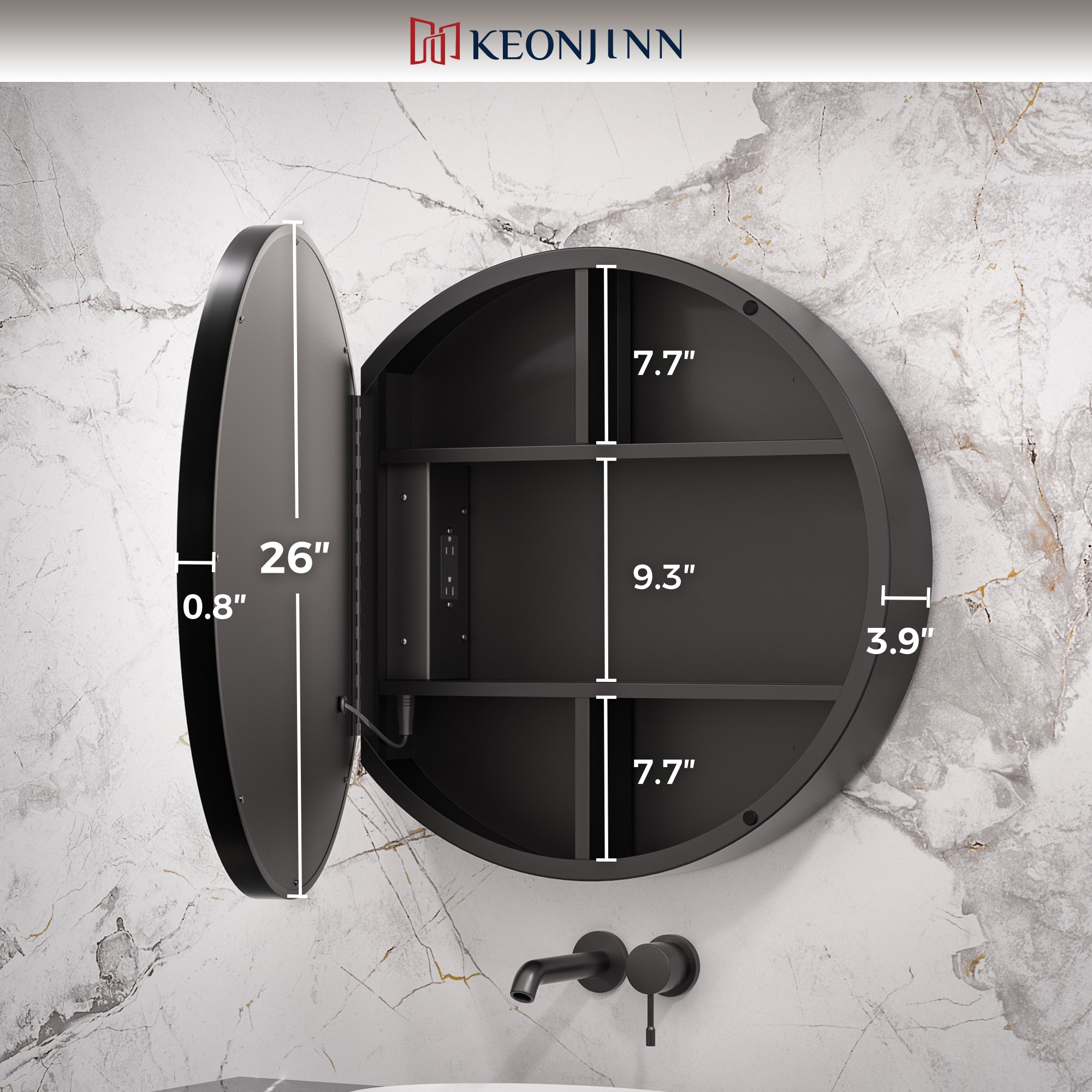 Keonjinn LW-JSKJG-YXZG-R66-BK Bathroom-Medicine-Cabinets - View #3