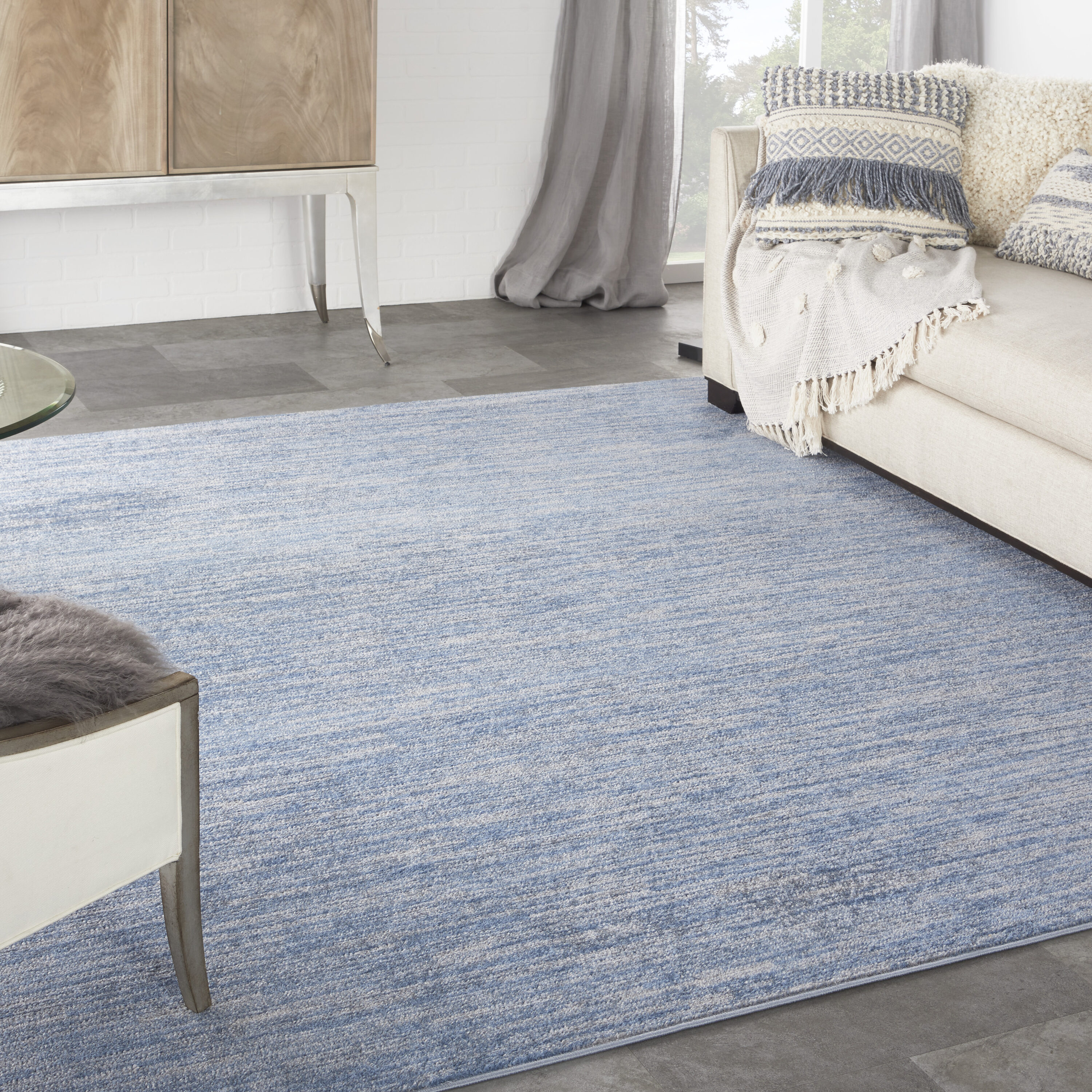 Nourison Home 099446822970 Essentials 9 x 9 (ft) Loomed Polypropylene Blue/Grey Square Indoor/Outdoor Solid Area rug