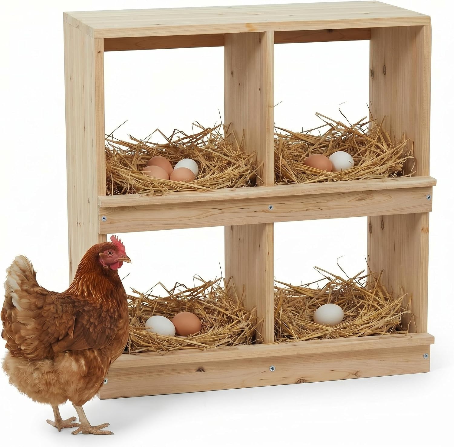 GAOMON Easy Assembly Wooden Nesting Box for Hens Chickens Ducks - Heavy Duty 2 Compartment Single Layer - Ideal for Coops Farms Poultry Houses