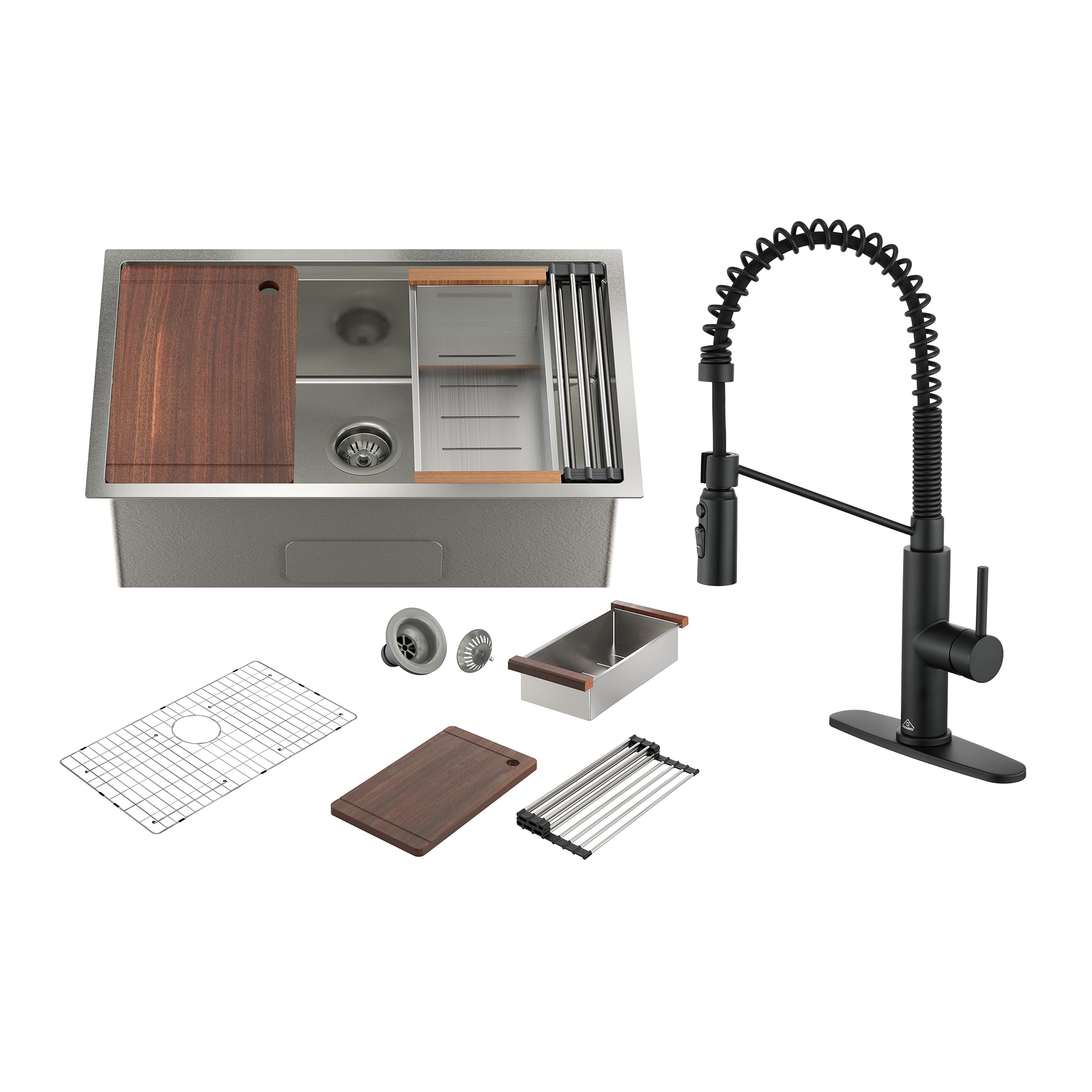 CASAINC KCSL0043-U32M23 Undermount 32-in x 19-in Stainless steel Single bowl 16 -Gauge Workstation Kitchen Sink All-in-One Kit with Drainboard