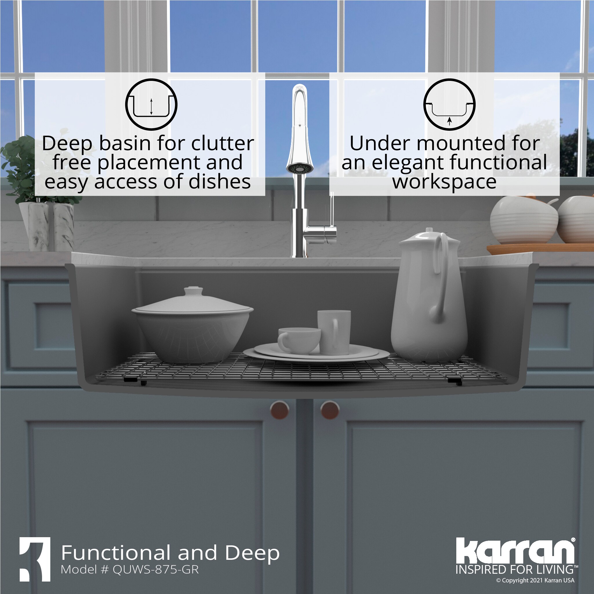 Gray Quartz Single Bowl Undermount Workstation Kitchen Sink