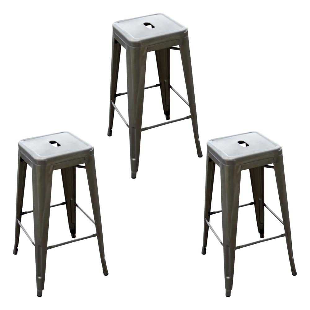 AmeriHome BS24MTL3 Loft Series Set of 3 Gray 30-in H Counter height Stackable Metal Backless Bar Stool