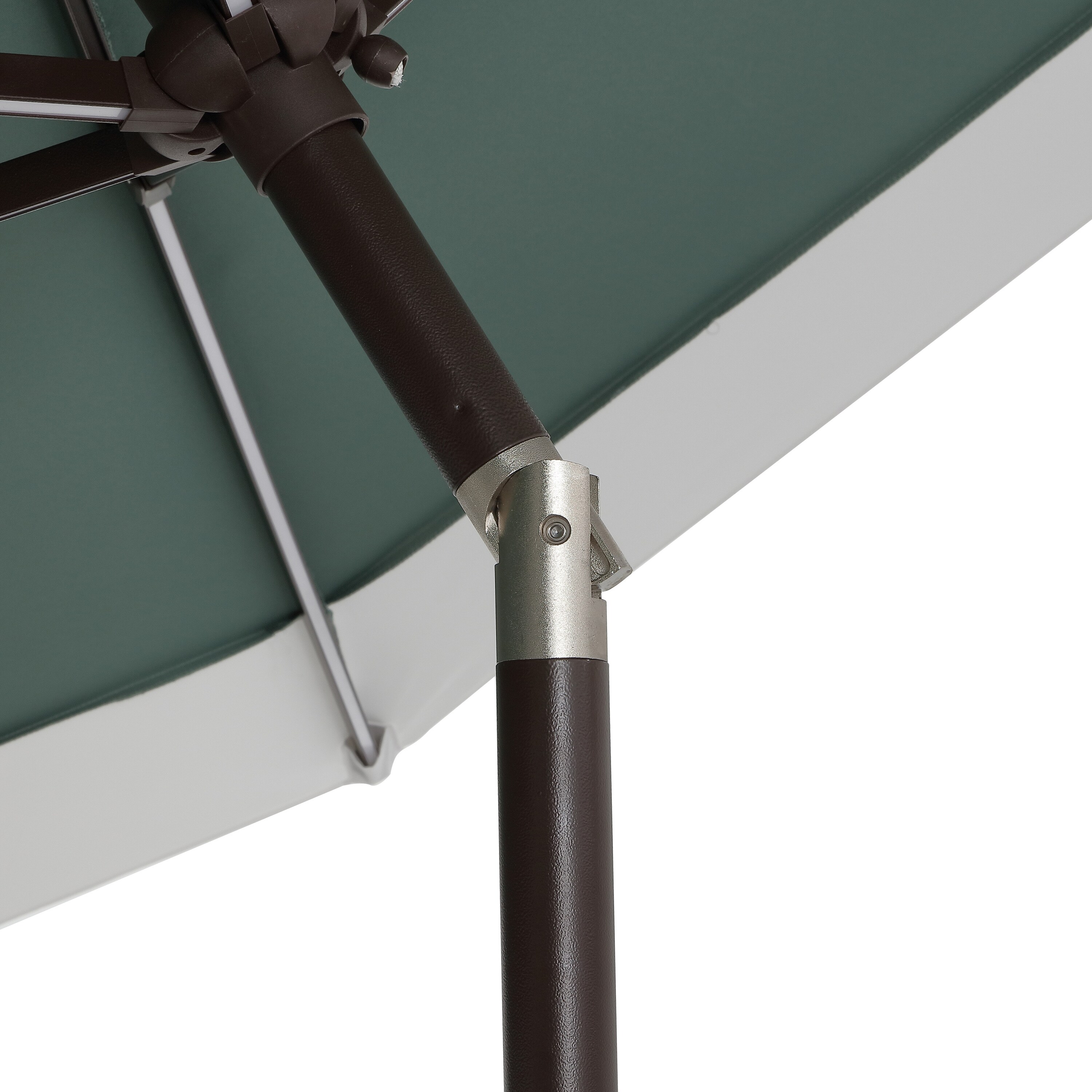 Spencer 9 ft. Green and White Aluminum Coastal Patio Umbrella with LED Lights
