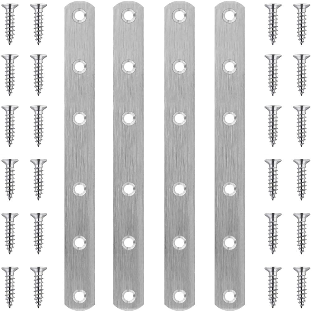Phewnyzo  8 Inch Flat Brace Stainless Steel Straight Brackets for Wood Heavy Duty Repair Fixing Joining Brackets with Screws