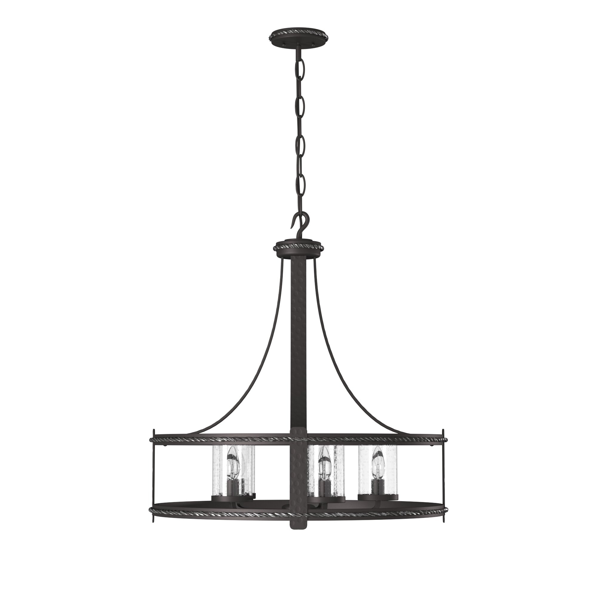 Traditional Black Drum 24" Plug-in Chandelier with Clear Seedy Glass