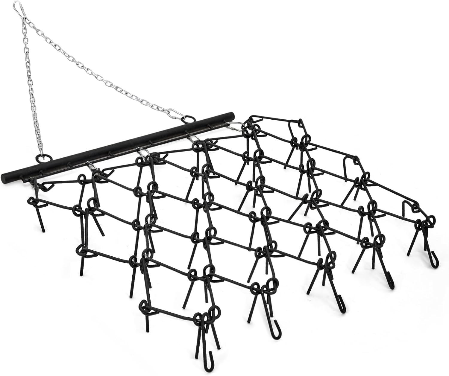 Qeetex O0-PPG-33FDAO5M Heavy Duty Drag Harrow 5x4 Feet Q235 Alloy Steel Mesh with 4 Feet Chain for ATV UTV Lawn Tractor 3 Eight Inch Tine Leveling Grading Pasture Breaking Soil Fold Compact for Garden Driveway Yard Black