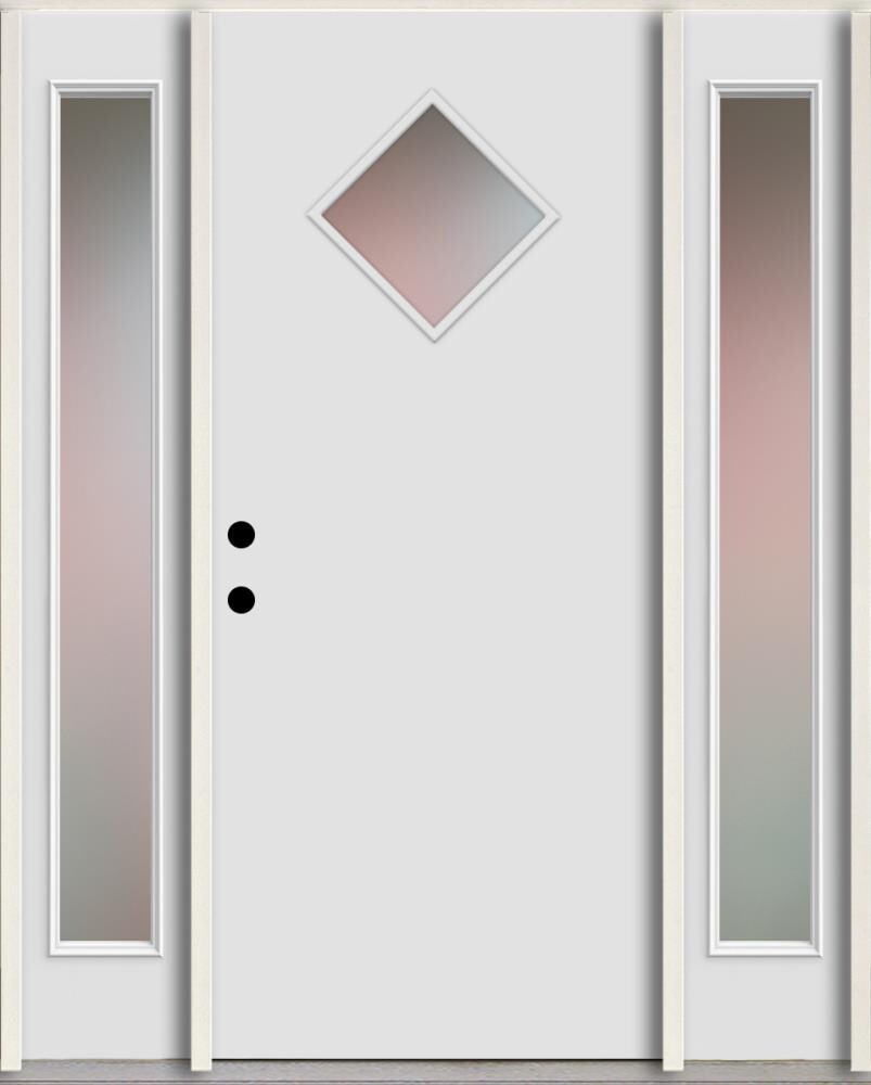 RELIABILT LO1067150 Spotlights 60-in x 80-in x 4-5/8-in Fiberglass 1/4 lite Right-hand inswing Arctic White Paint Painted Prehung Front Door with Sidelights Insulating core