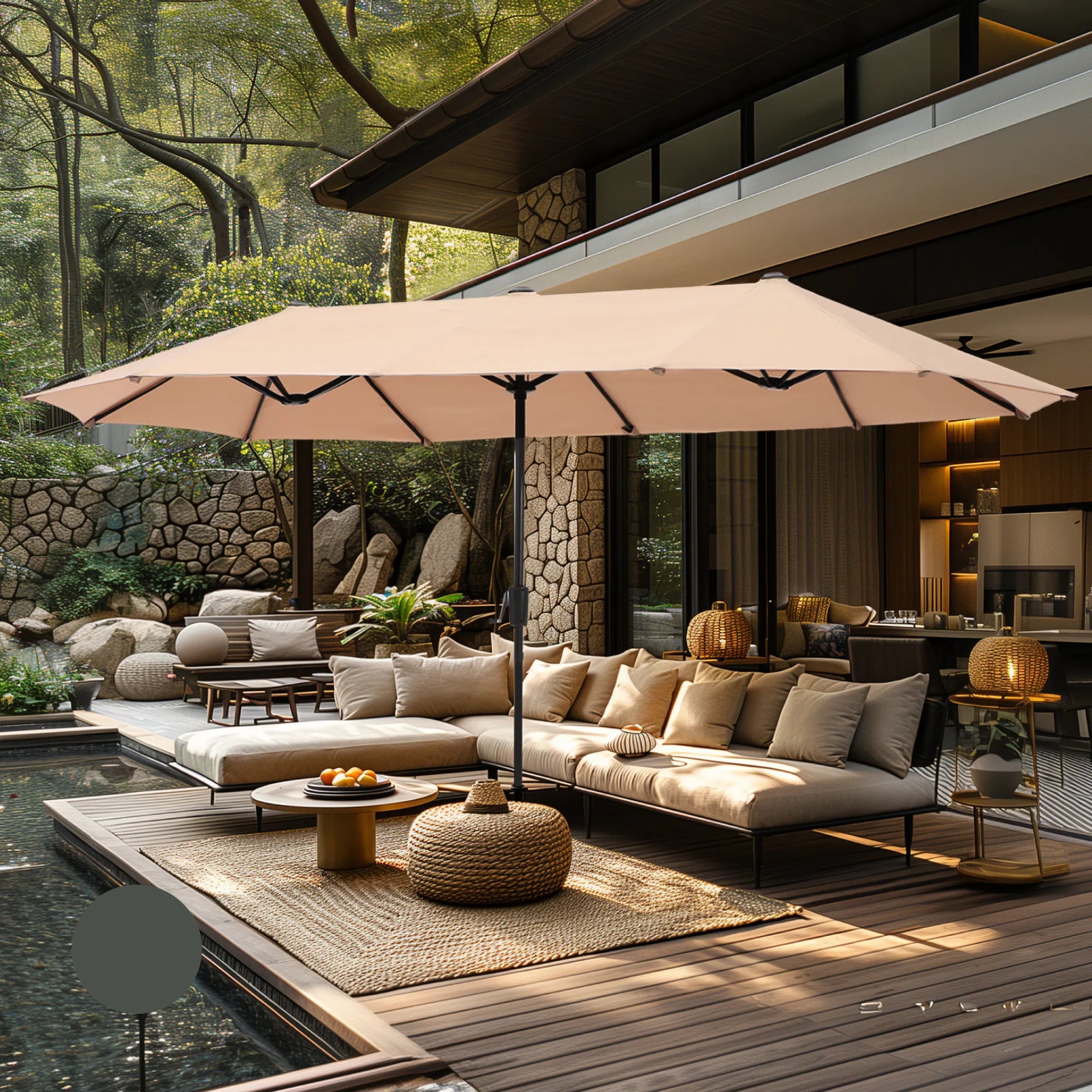 Sunshine Valley E02GM025-B 13-ft Steel Beige No-tilt Market Patio Umbrella