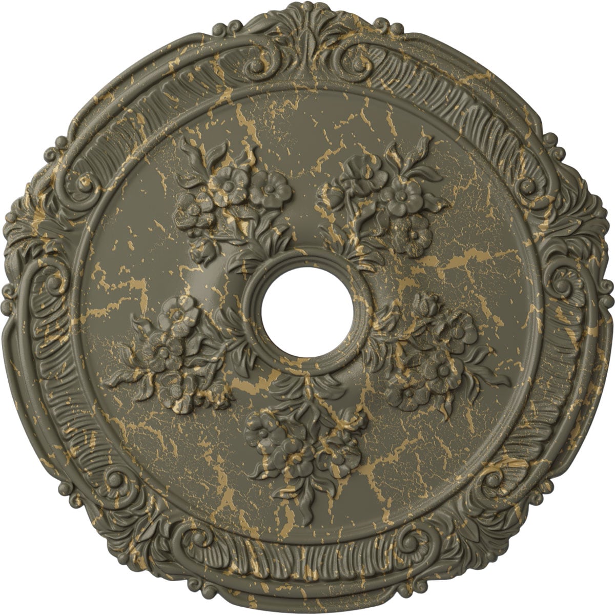 Ekena Millwork CM26ATWHC Attica with Rose 26-in W x 26-in L Painted Witch Hazel Crackle Polyurethane Whole Ceiling Medallion