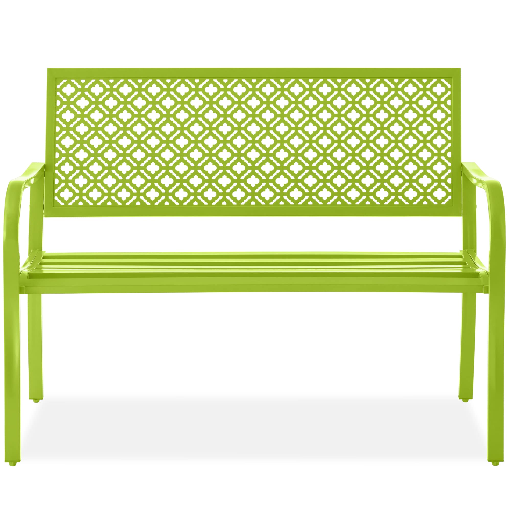 Best Choice Products SKY9608 Indoor Outdoor Steel Garden Bench w/ Geometric Backrest Foot Levelers - Lime Green