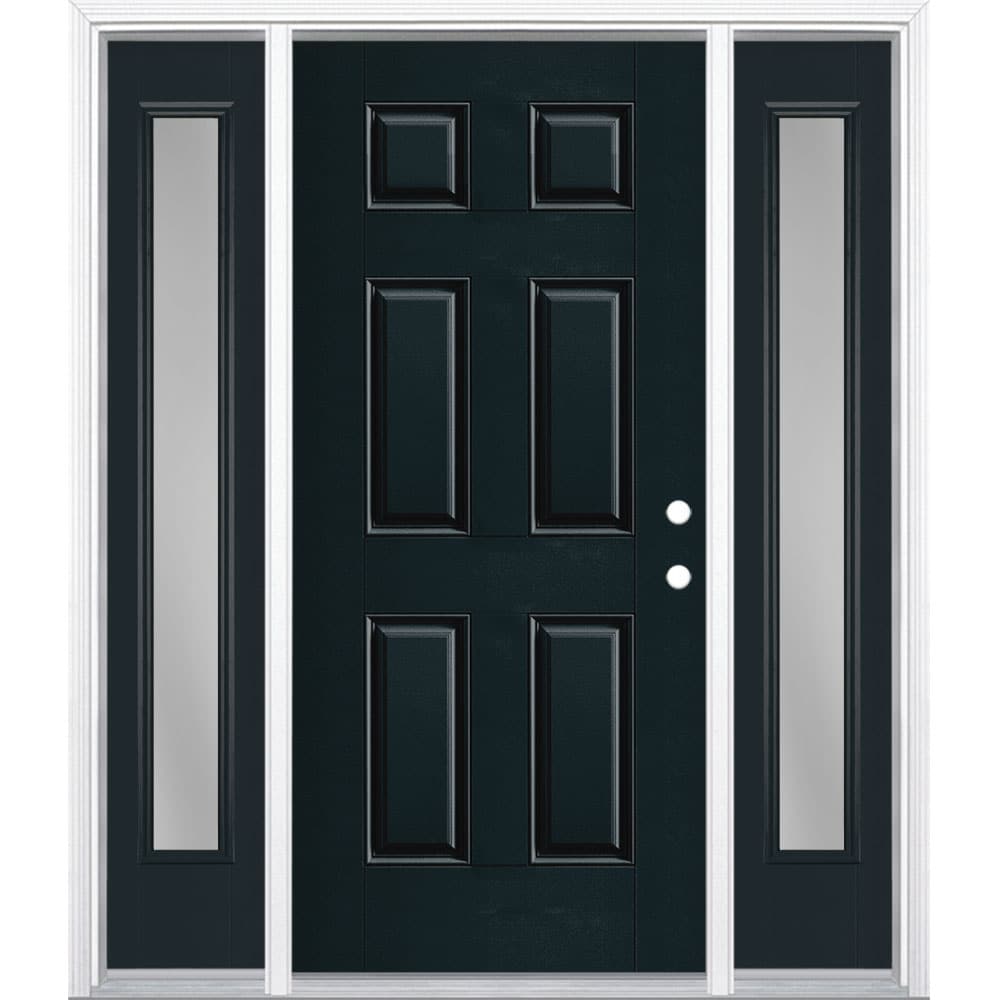 Masonite 1218391 60-in x 80-in x 4-9/16-in Fiberglass No glass Left-hand inswing Eclipse Painted Prehung Front Door with Sidelights with Brickmould Insulating core
